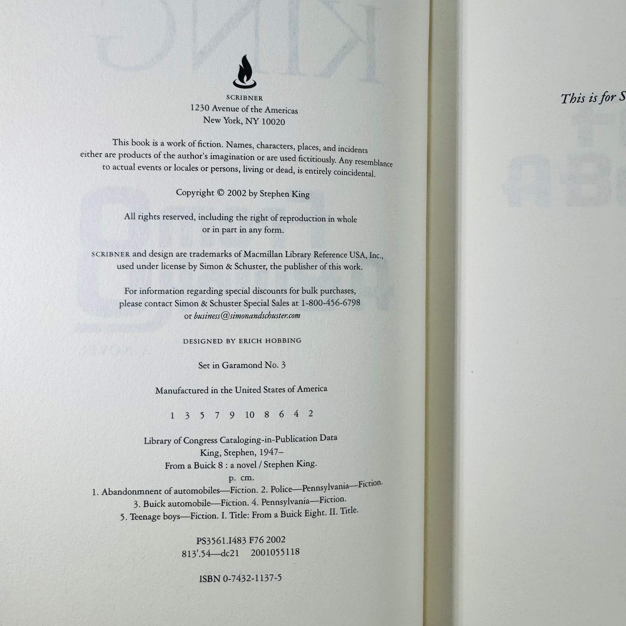 Stephen King From a Buick 8 (2002 First Edition, First Printing) — Scribner | Modern Horror
