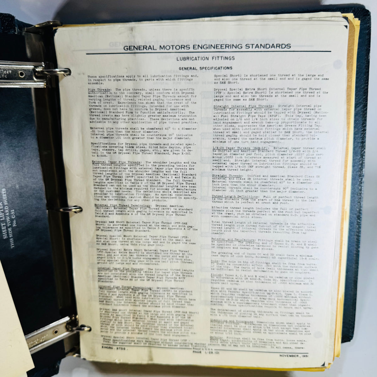 Vintage General Motors Engineering Standards Binder 1950s-60s GM Drafting & Screw Thread Standards with Provenance