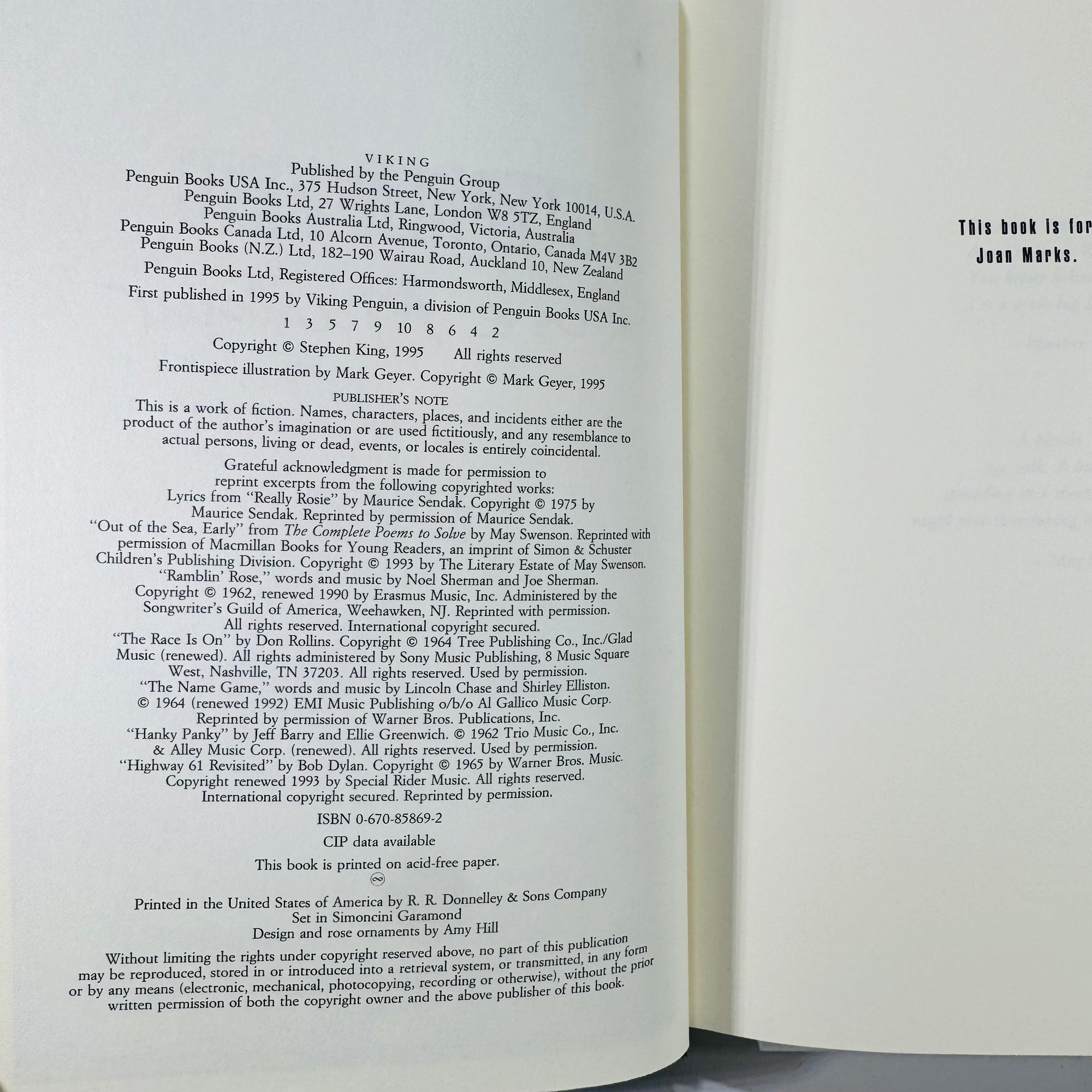 Stephen King Rose Madder (1995 First Edition, First Printing) — Viking | Fiction, MODERN HORROR