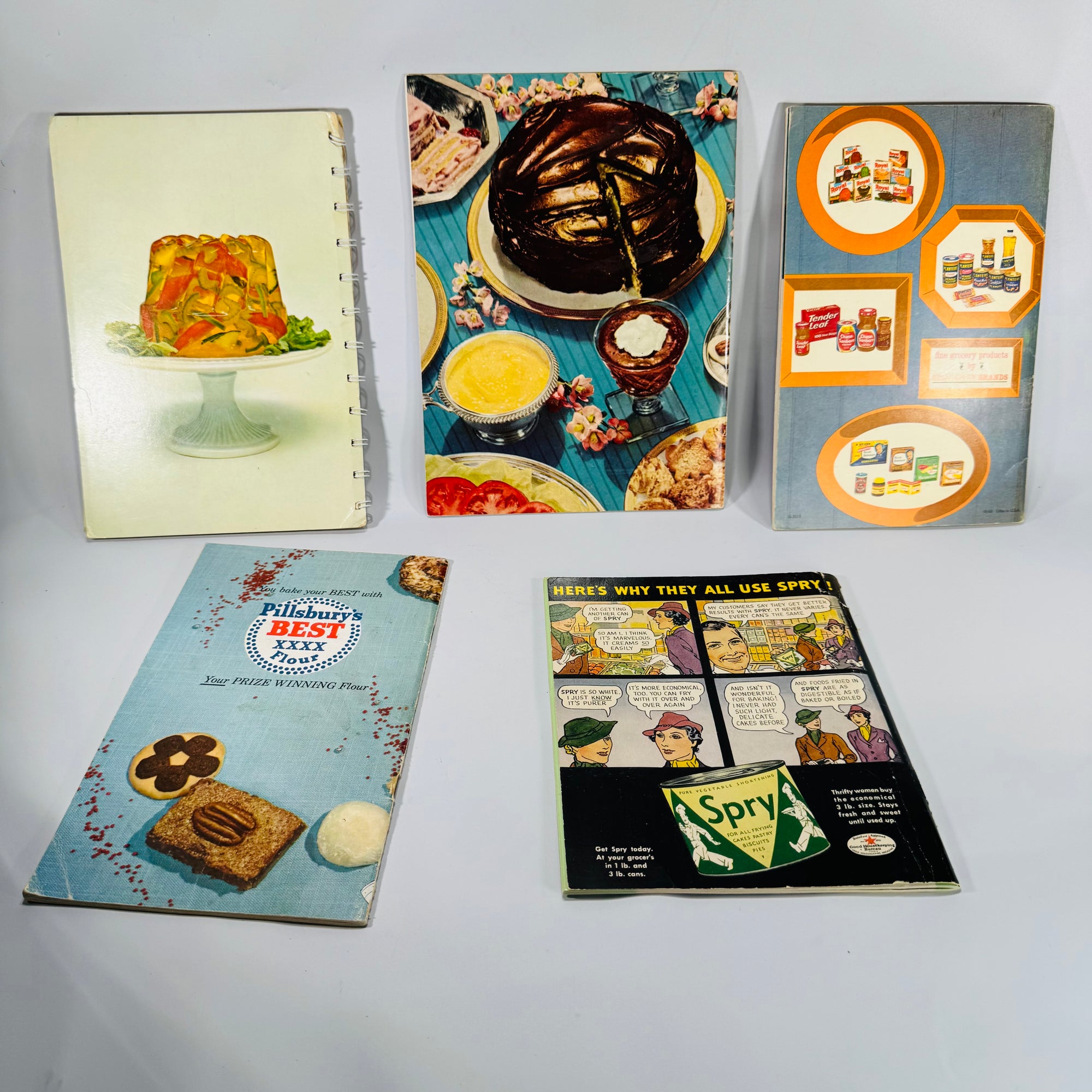 Vintage Cooking Ephemera — Mid-Century Recipe Booklet Bundle (1950s–1960s) — Jell-O, Borden’s, Pillsbury, Fleischmann’s | Advertising Recipes, Culinary Ephemera