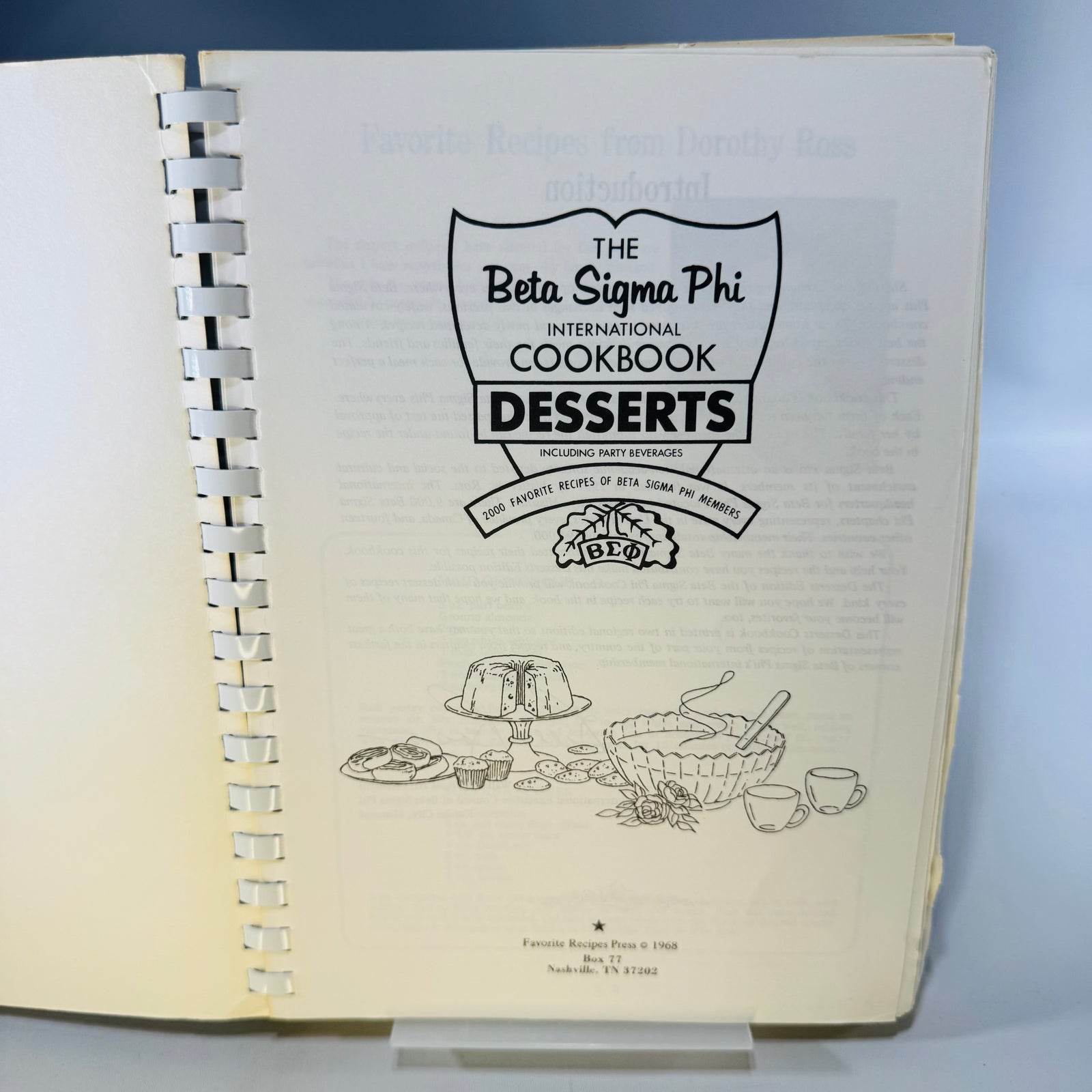 Beta Sigma Phi International Cookbook Desserts — 1968 Spiral Bound Vintage Recipes Party Beverages