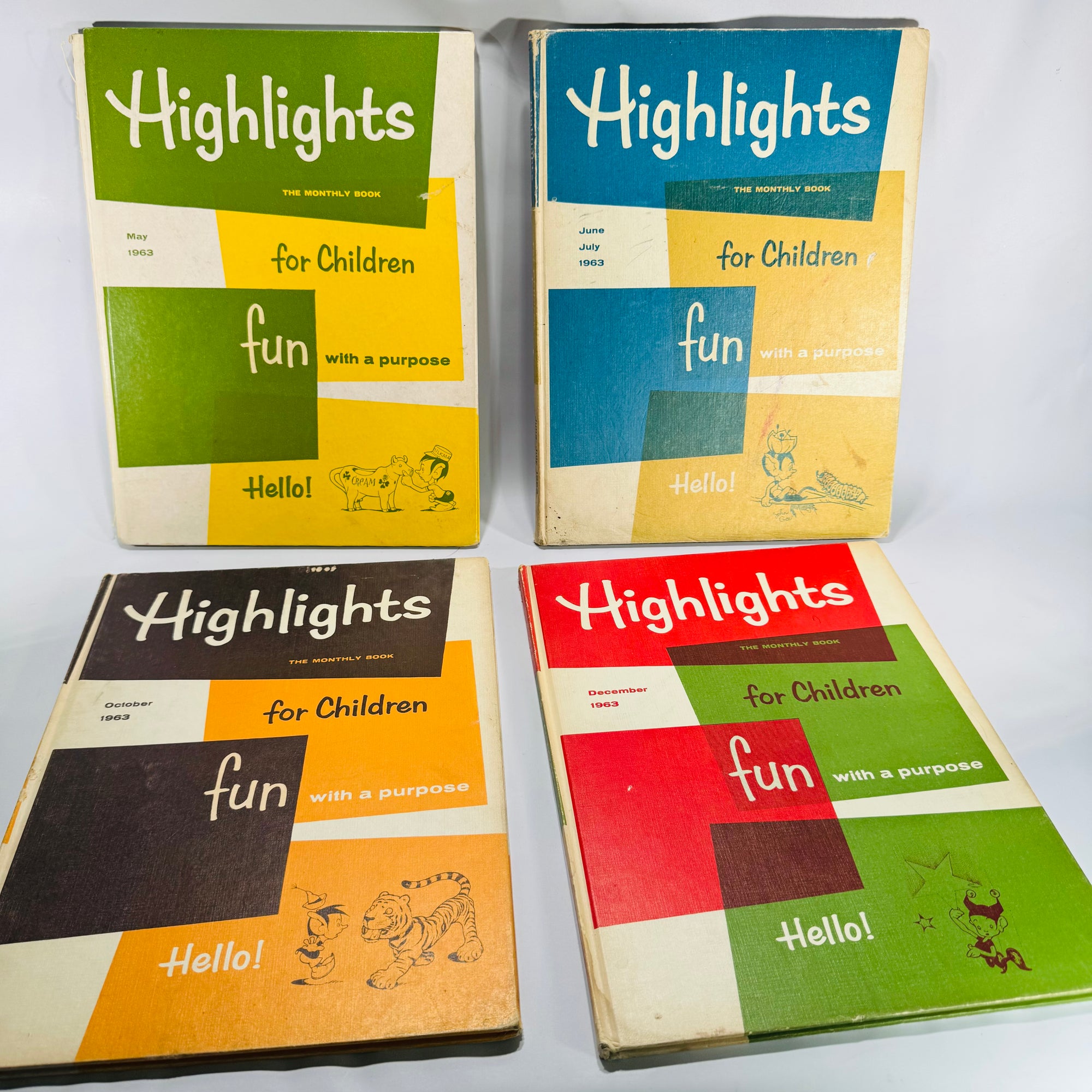 Vintage Children’s Educational Annuals — Highlights for Children (1963 Issues) — Set of 4 | Illustrated Activities & Stories, Children’s Educational