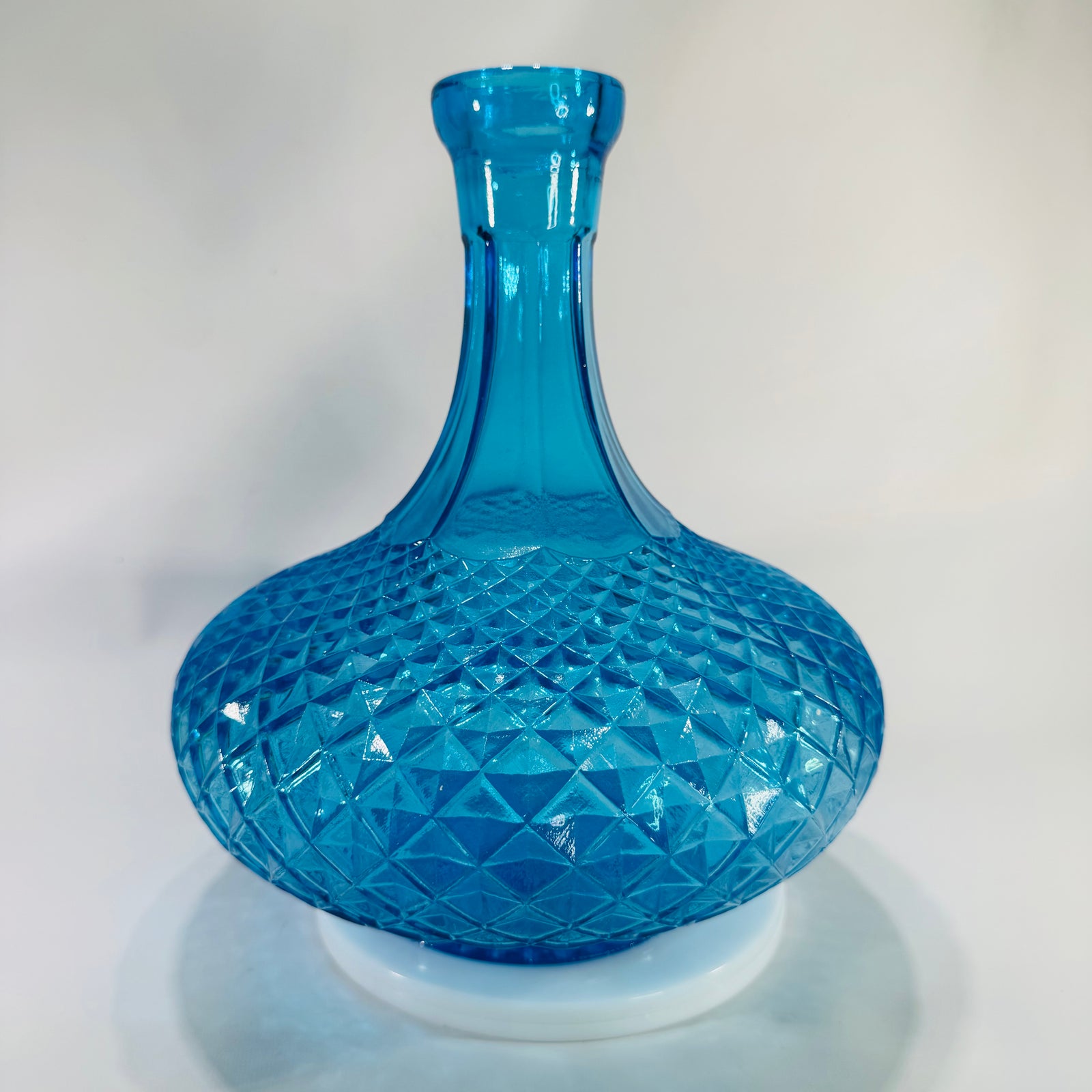 Empoli Blue Genie Bottle Decanter 10” Tall Diamond Cut Italian Glass Mid Century Modern Missing Stopper