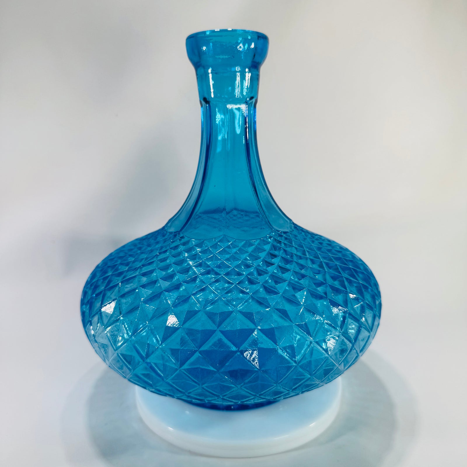 Empoli Blue Genie Bottle Decanter 10” Tall Diamond Cut Italian Glass Mid Century Modern Missing Stopper
