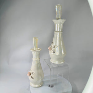 Set of Vintage Nasco Japan Iridescent Porcelain Perfume Bottles w/ Stoppers – Pink Rose Vanity Décor (2)