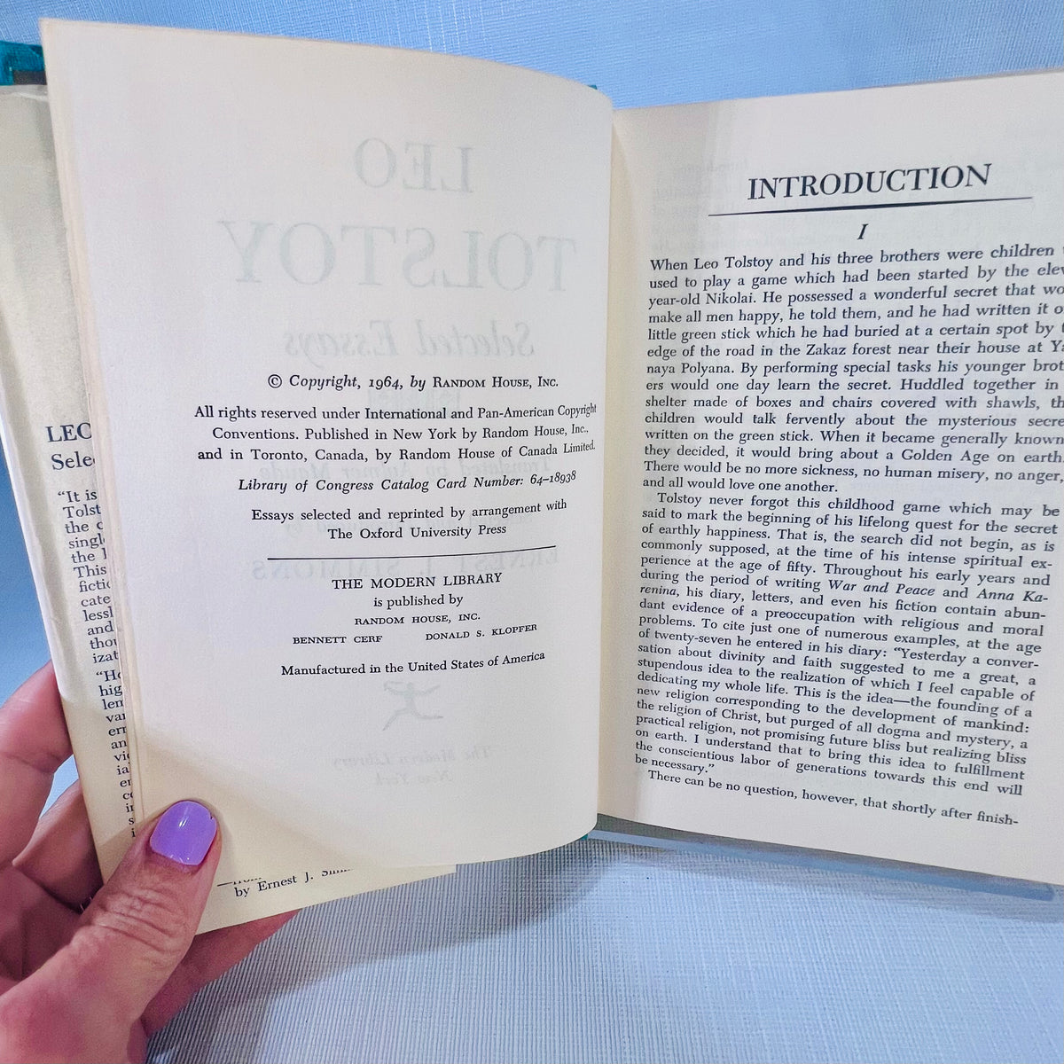 Leo Tolstoy Selected Essays translated by Almere Maude Introduced by Ernest J. Simmons 1964 A Modern Library Book