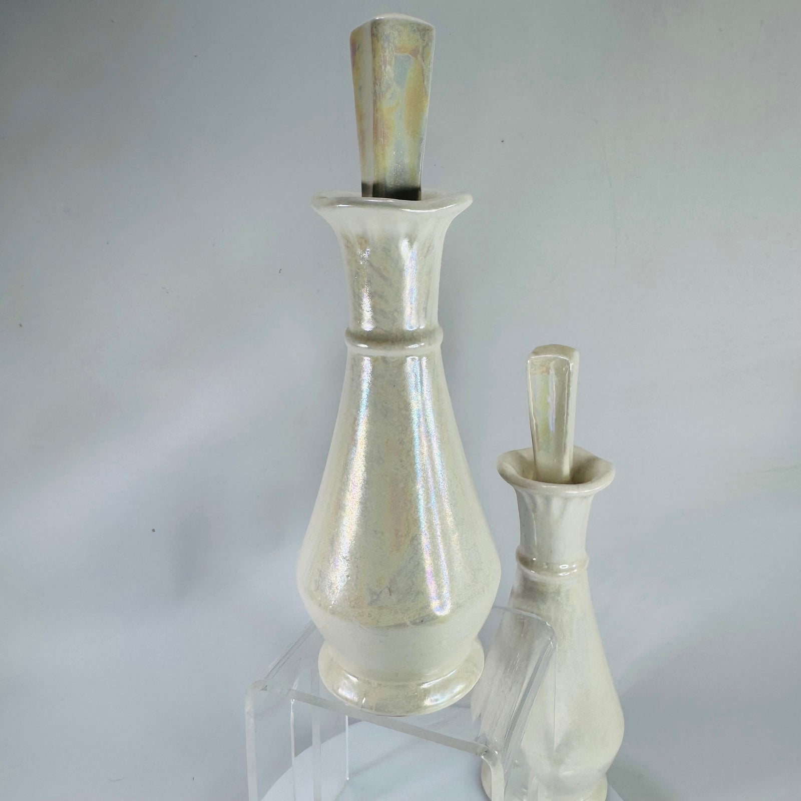 Set of Vintage Nasco Japan Iridescent Porcelain Perfume Bottles w/ Stoppers – Pink Rose Vanity Décor (2)
