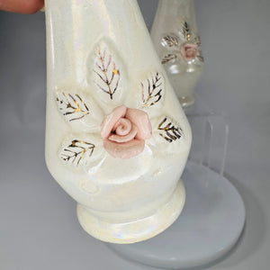 Set of Vintage Nasco Japan Iridescent Porcelain Perfume Bottles w/ Stoppers – Pink Rose Vanity Décor (2)