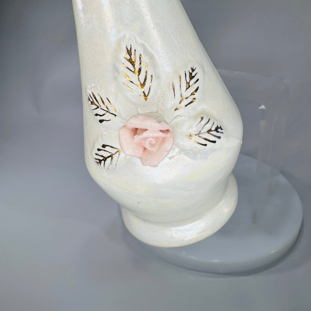 Set of Vintage Nasco Japan Iridescent Porcelain Perfume Bottles w/ Stoppers – Pink Rose Vanity Décor (2)