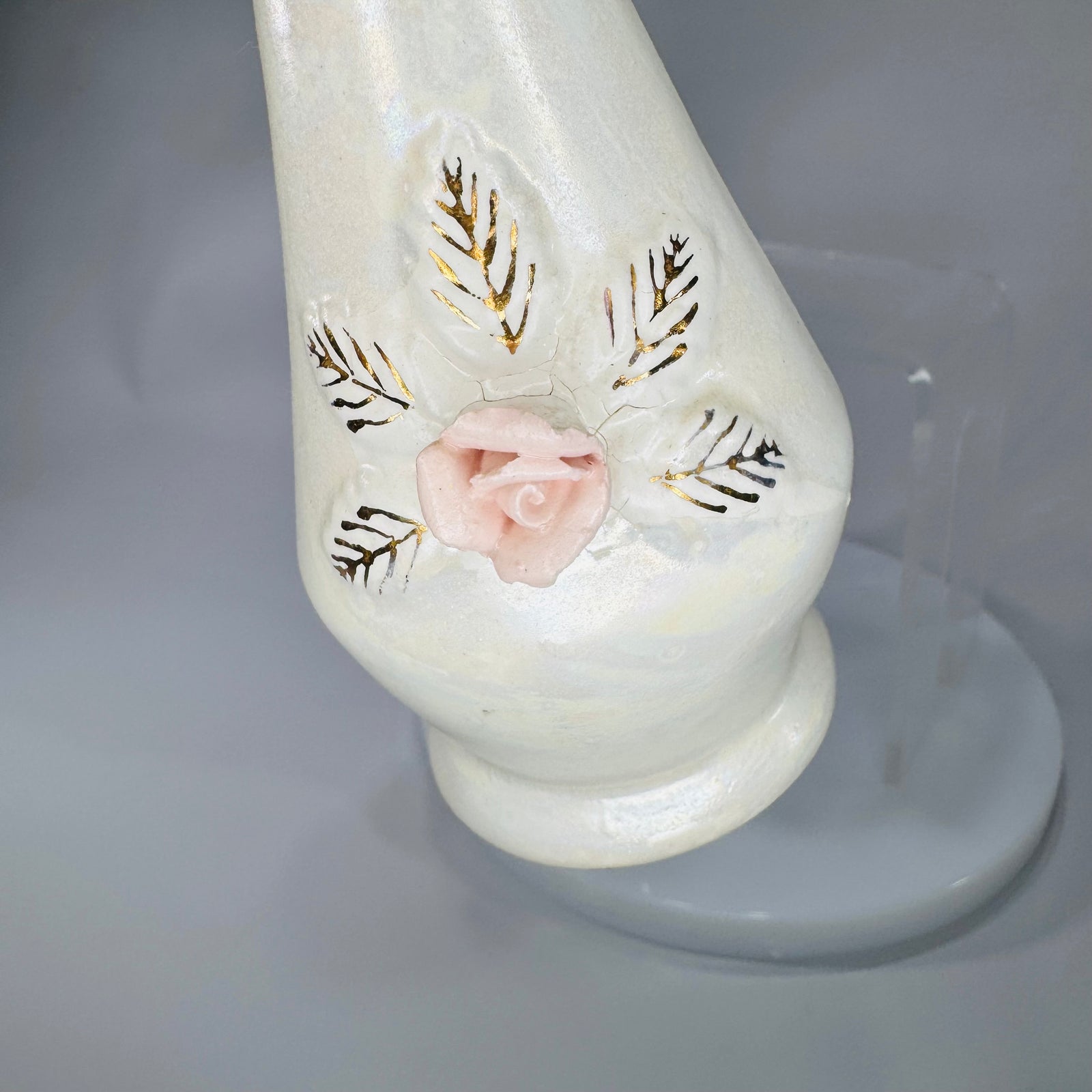 Set of Vintage Nasco Japan Iridescent Porcelain Perfume Bottles w/ Stoppers – Pink Rose Vanity Décor (2)
