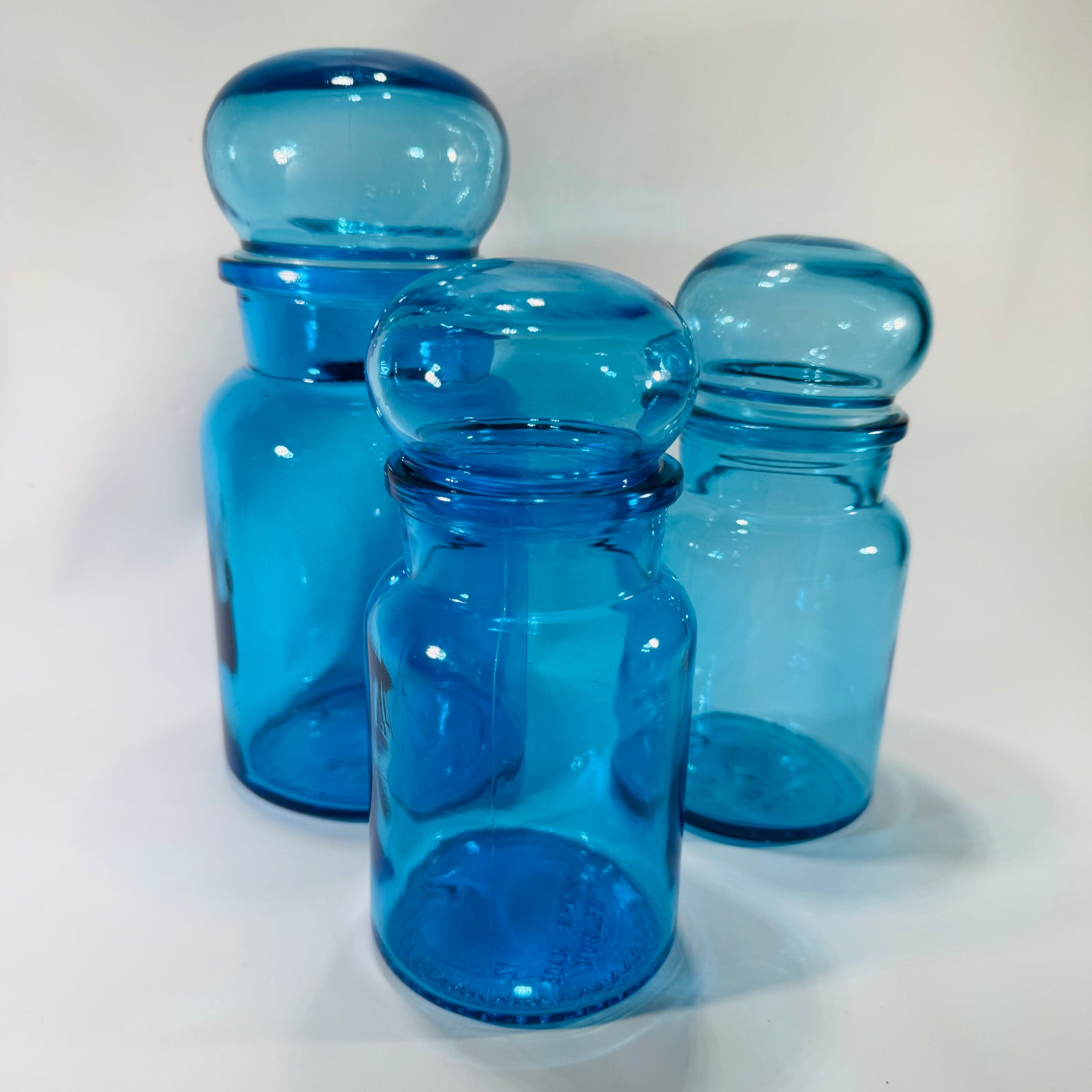 Vintage Blue Glass Apothecary Jars – Set of 3 | Made in Belgium