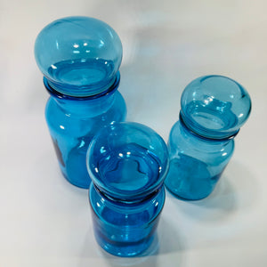 Vintage Blue Glass Apothecary Jars – Set of 3 | Made in Belgium