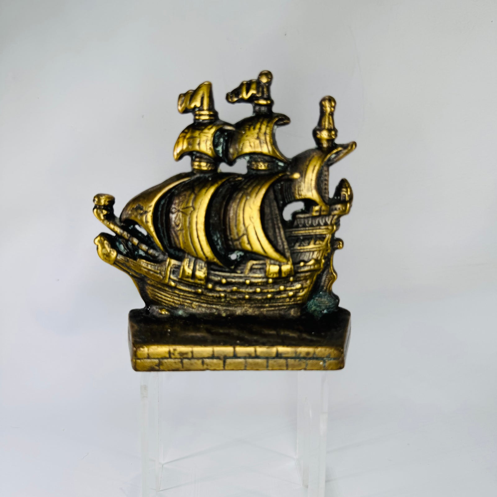 Vintage Cast Metal Ship Bookend (Single) | Antique Brass Nautical Sailing Decor