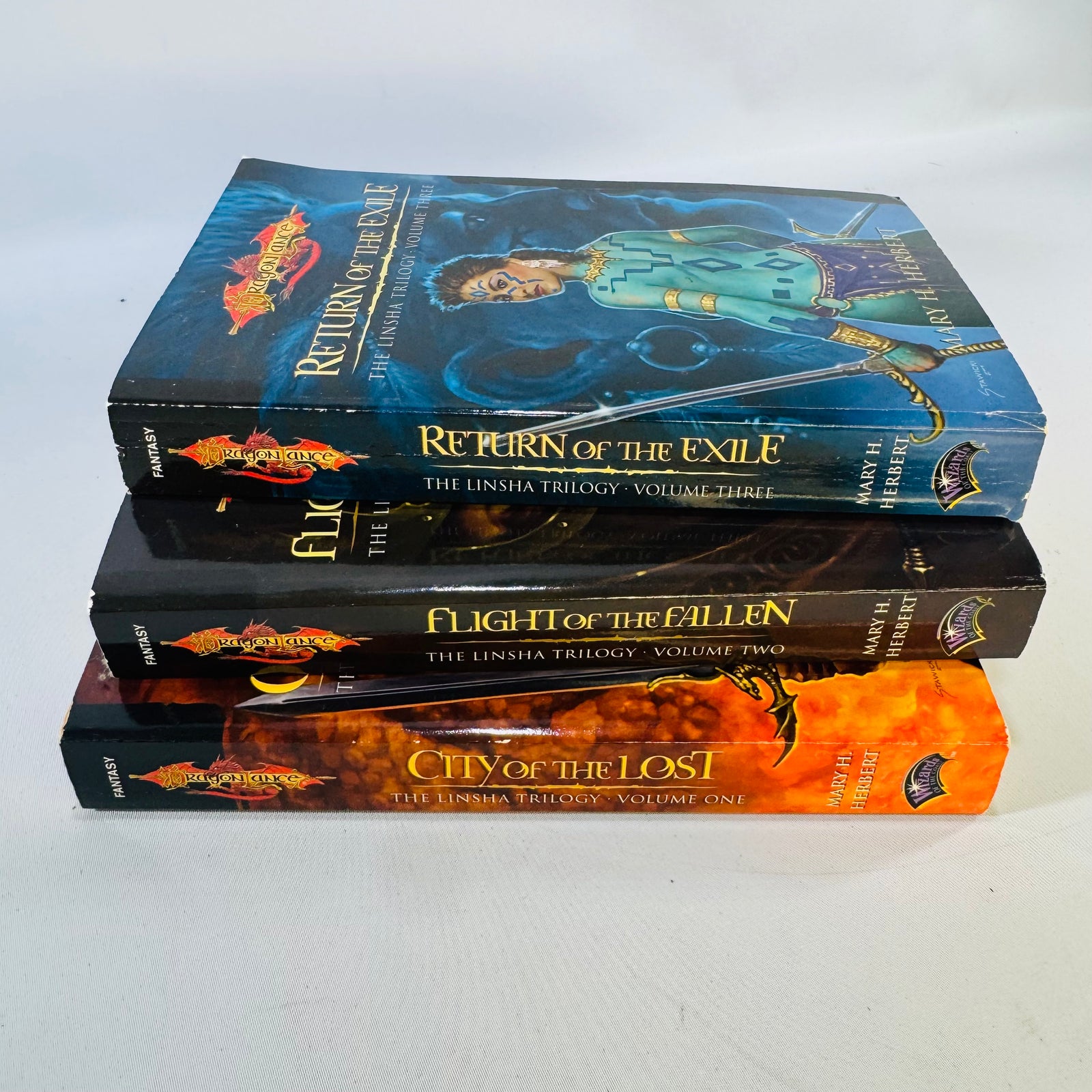 Dragonlance Linsha Trilogy Bundle Mary H Herbert Paperback Set City of the Lost Flight Fallen Return Exile