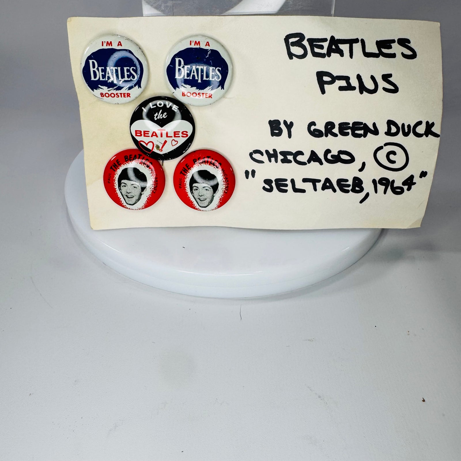 Vintage Beatles Pinback Buttons – 1964 Chicago Set by Green Duck (5 Pins)