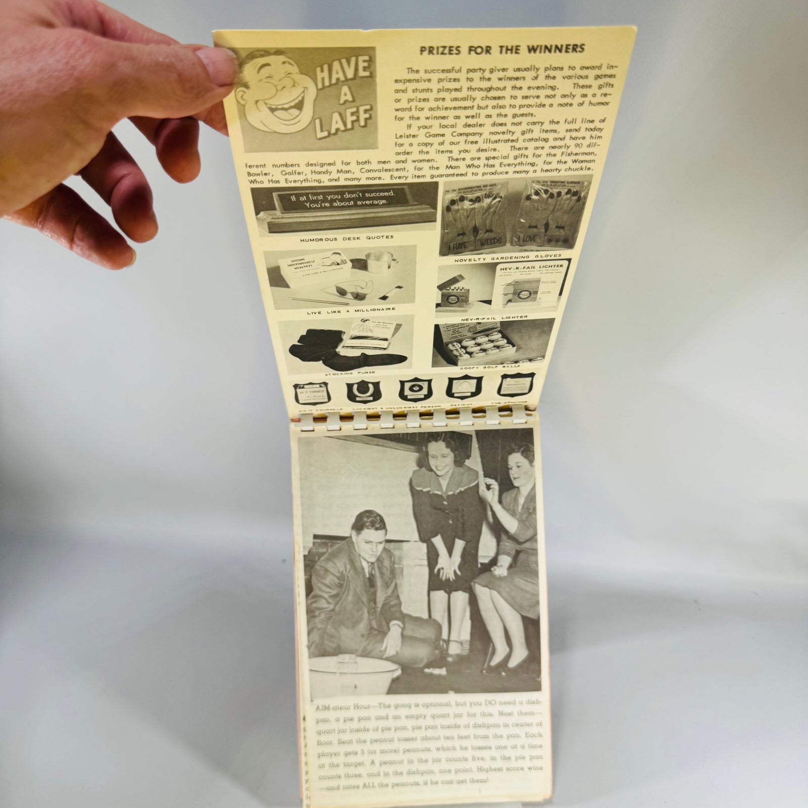 Vintage Party Game Book To the Aid of Your Party 1957 Leister Game Co Spiral Booklet