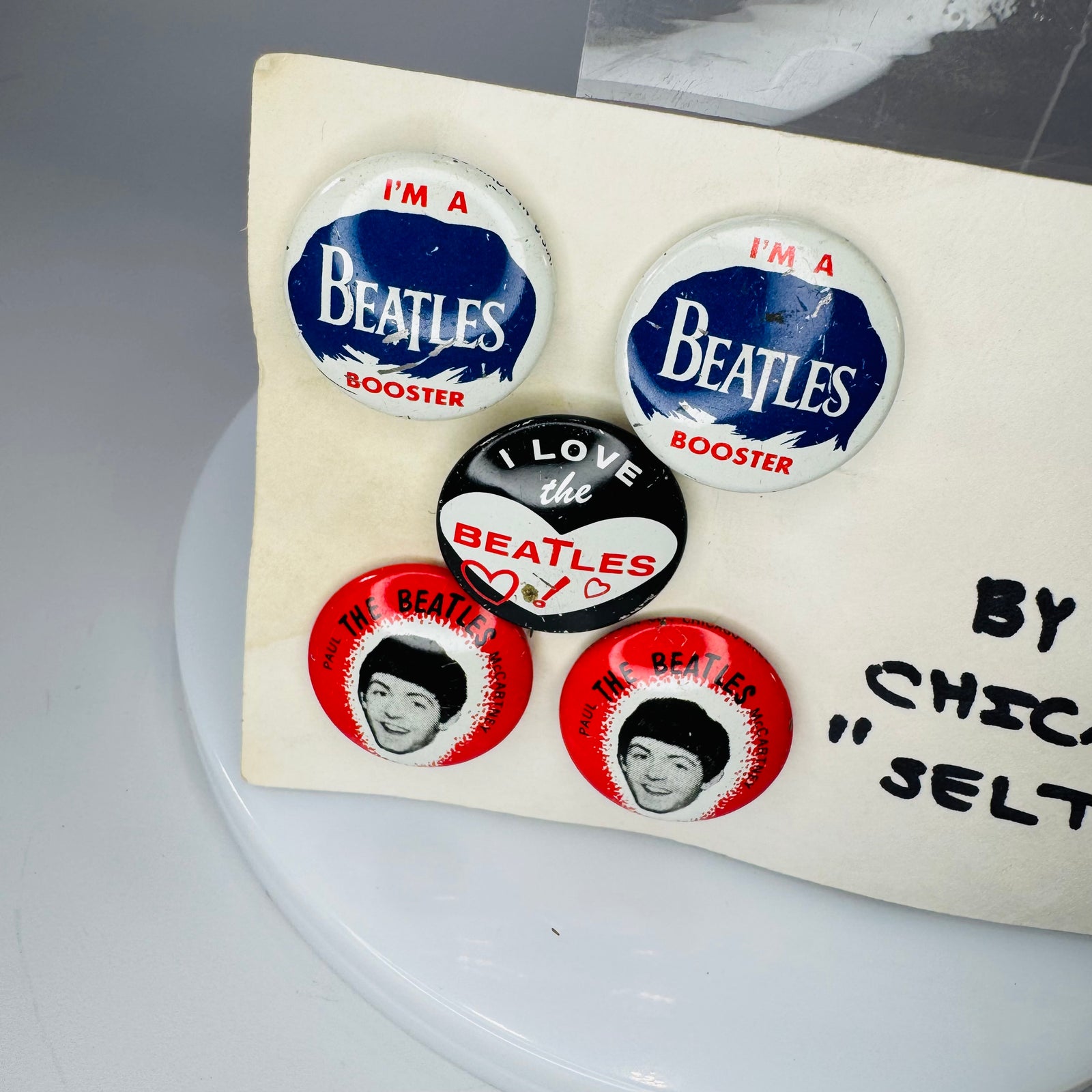 Vintage Beatles Pinback Buttons – 1964 Chicago Set by Green Duck (5 Pins)