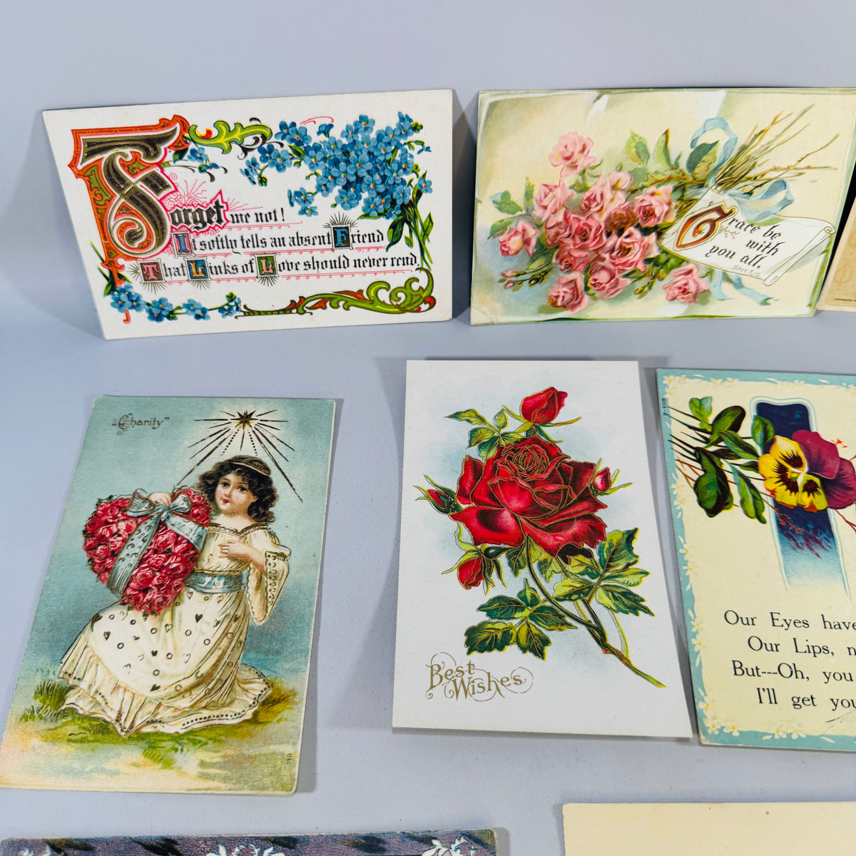 Vintage Floral Postcard Lot 9 Antique Greeting Cards Mailed Unused Embossed Paper Ephemera Bundle