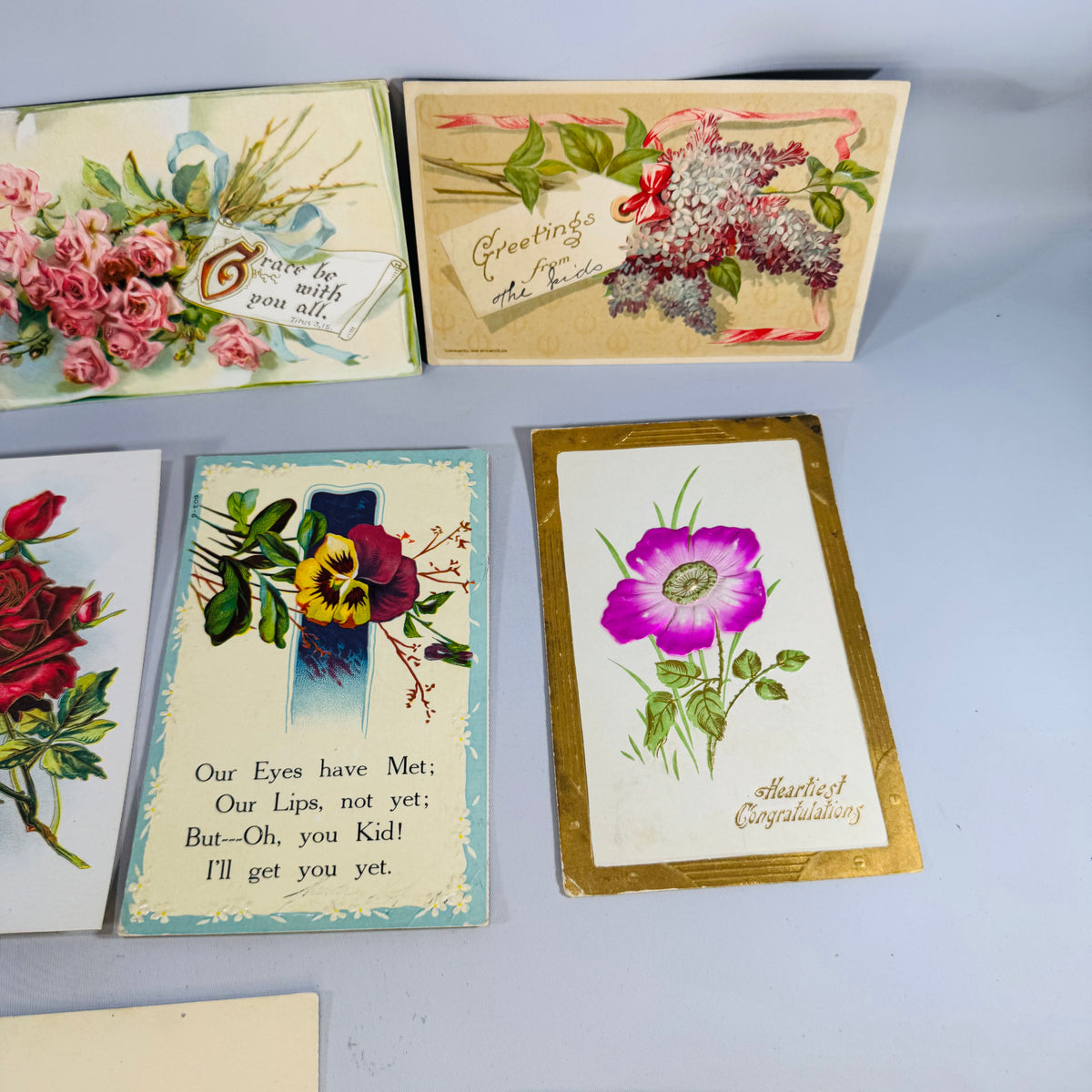 Vintage Floral Postcard Lot 9 Antique Greeting Cards Mailed Unused Embossed Paper Ephemera Bundle