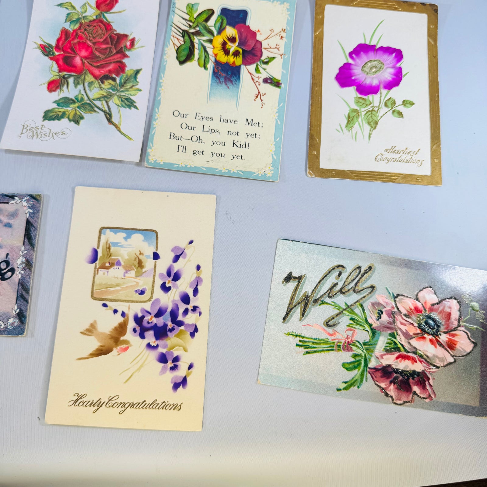 Vintage Floral Postcard Lot 9 Antique Greeting Cards Mailed Unused Embossed Paper Ephemera Bundle