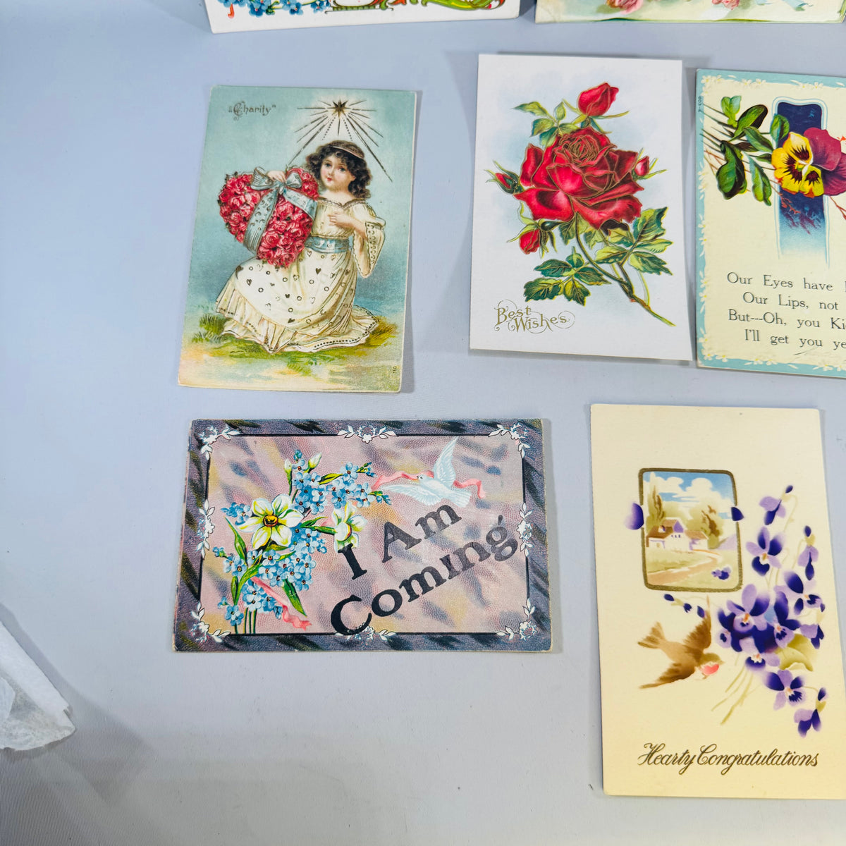 Vintage Floral Postcard Lot 9 Antique Greeting Cards Mailed Unused Embossed Paper Ephemera Bundle