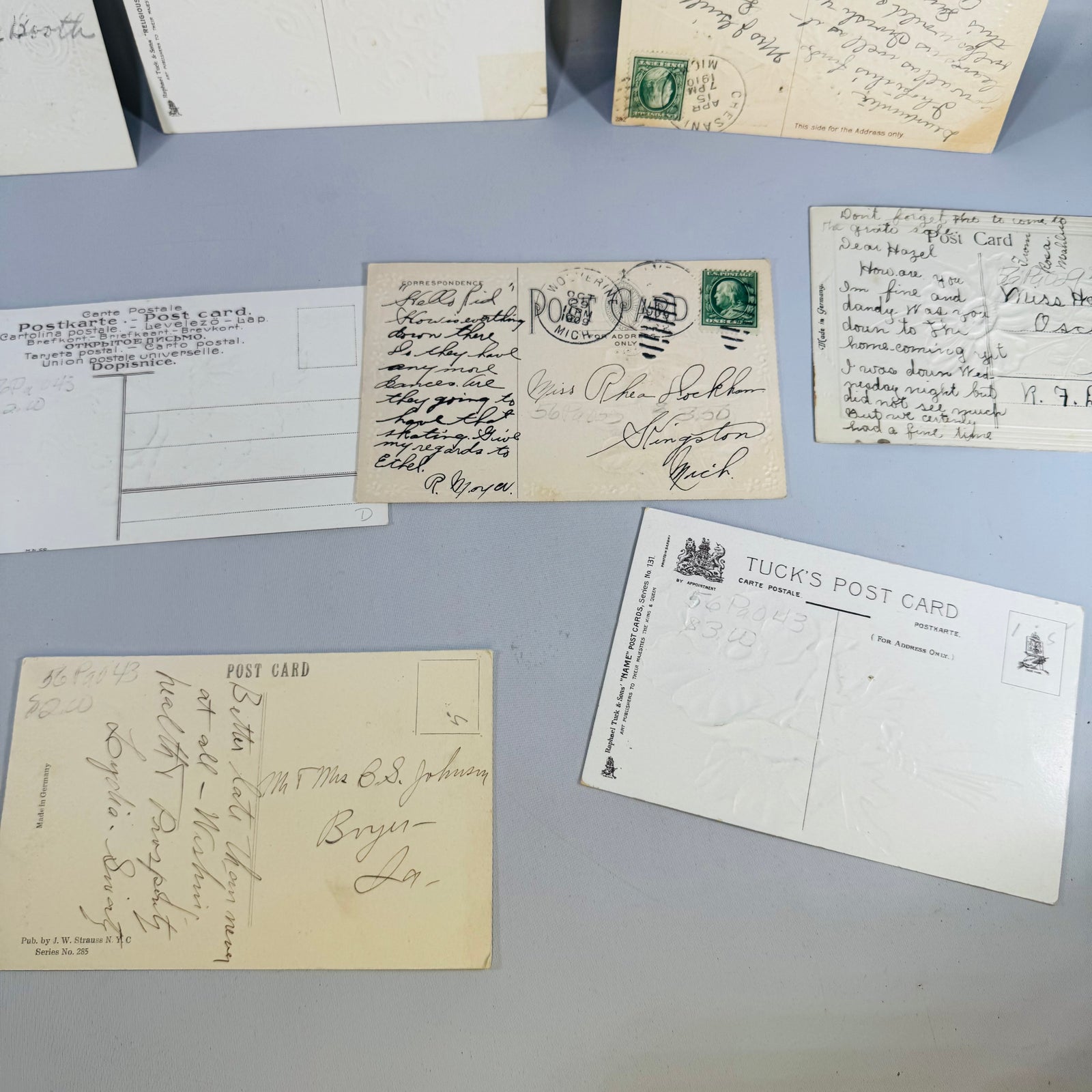 Vintage Floral Postcard Lot 9 Antique Greeting Cards Mailed Unused Embossed Paper Ephemera Bundle