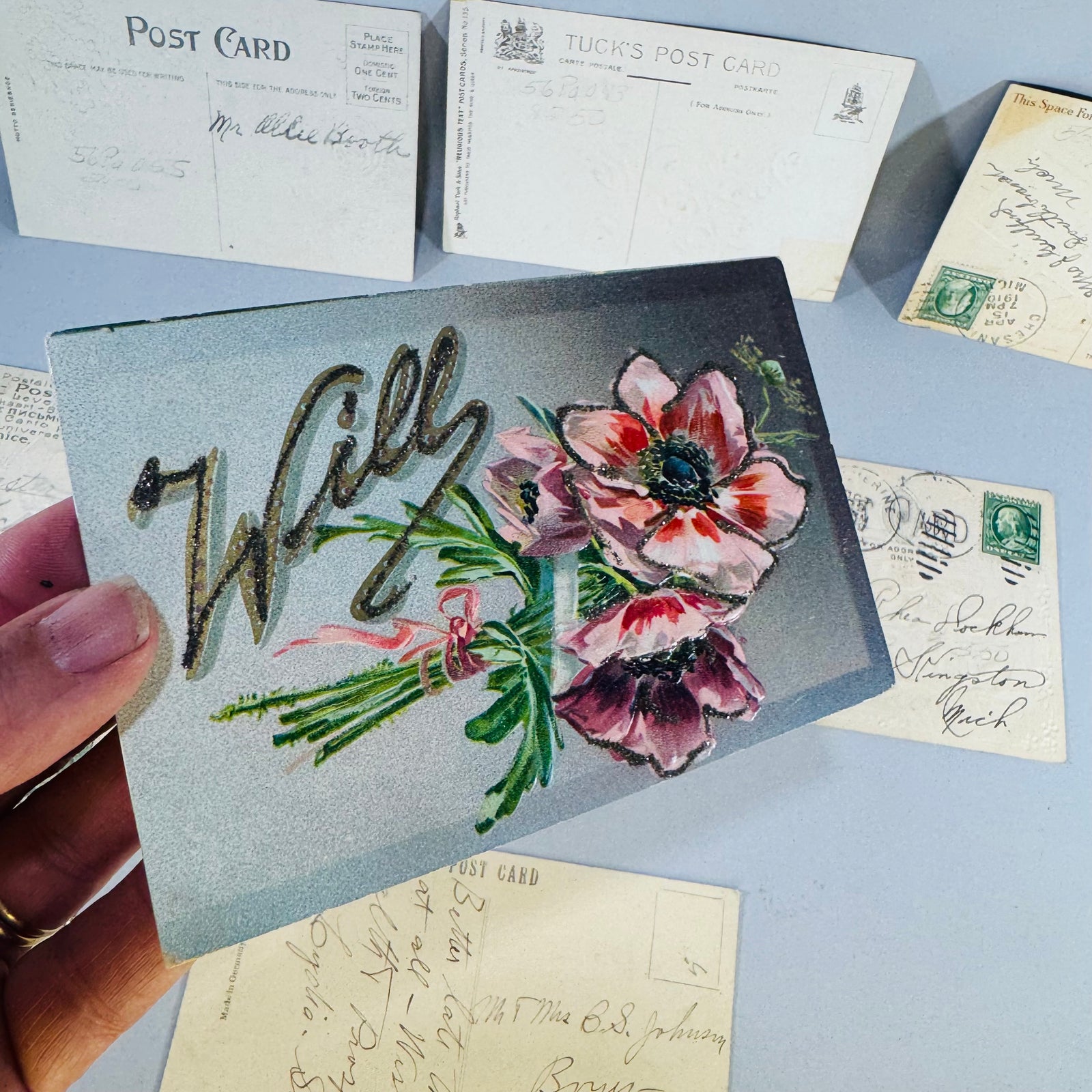 Vintage Floral Postcard Lot 9 Antique Greeting Cards Mailed Unused Embossed Paper Ephemera Bundle