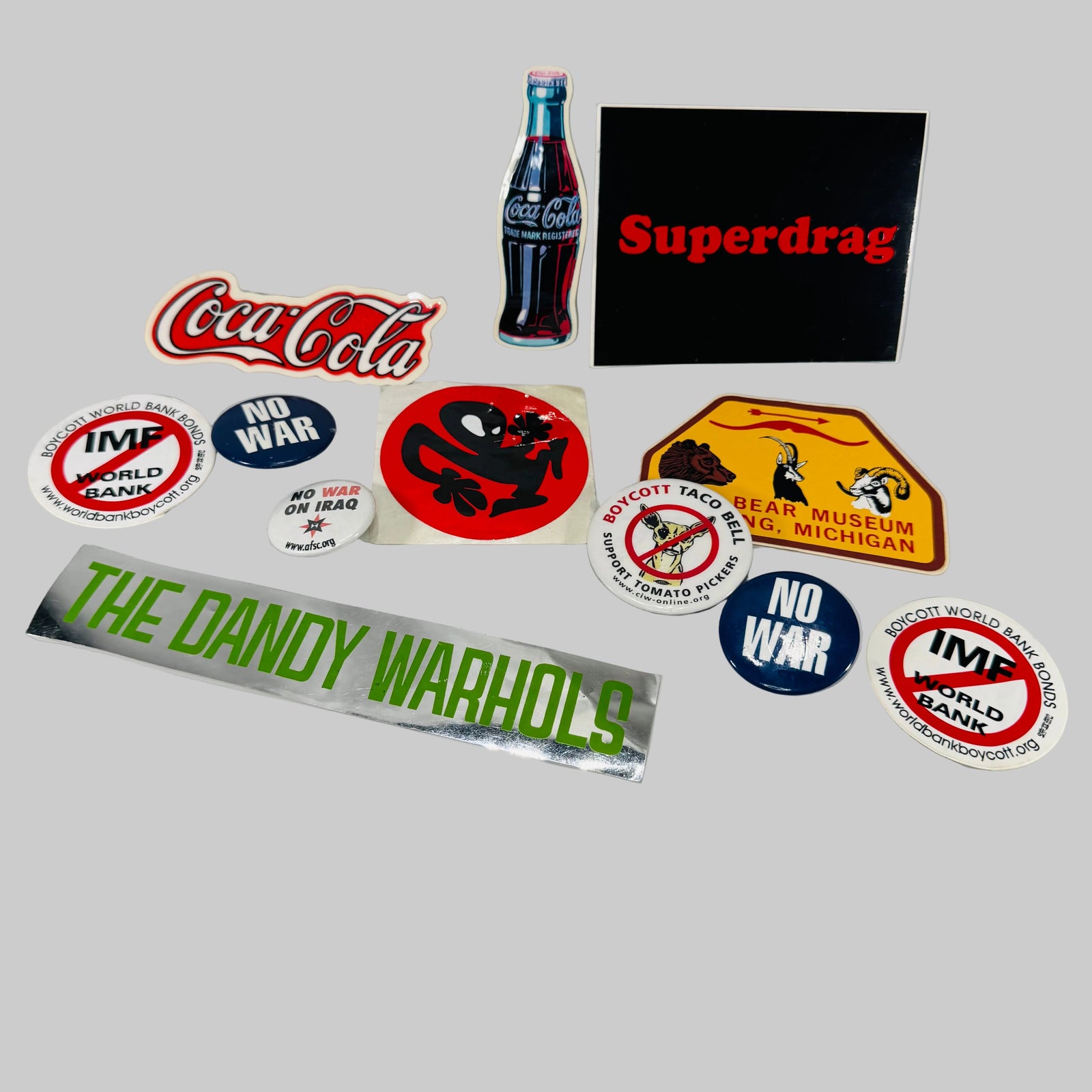 Vintage Pop Culture Ephemera Lot | Indie Rock, Protest Pins & Americana Graphics