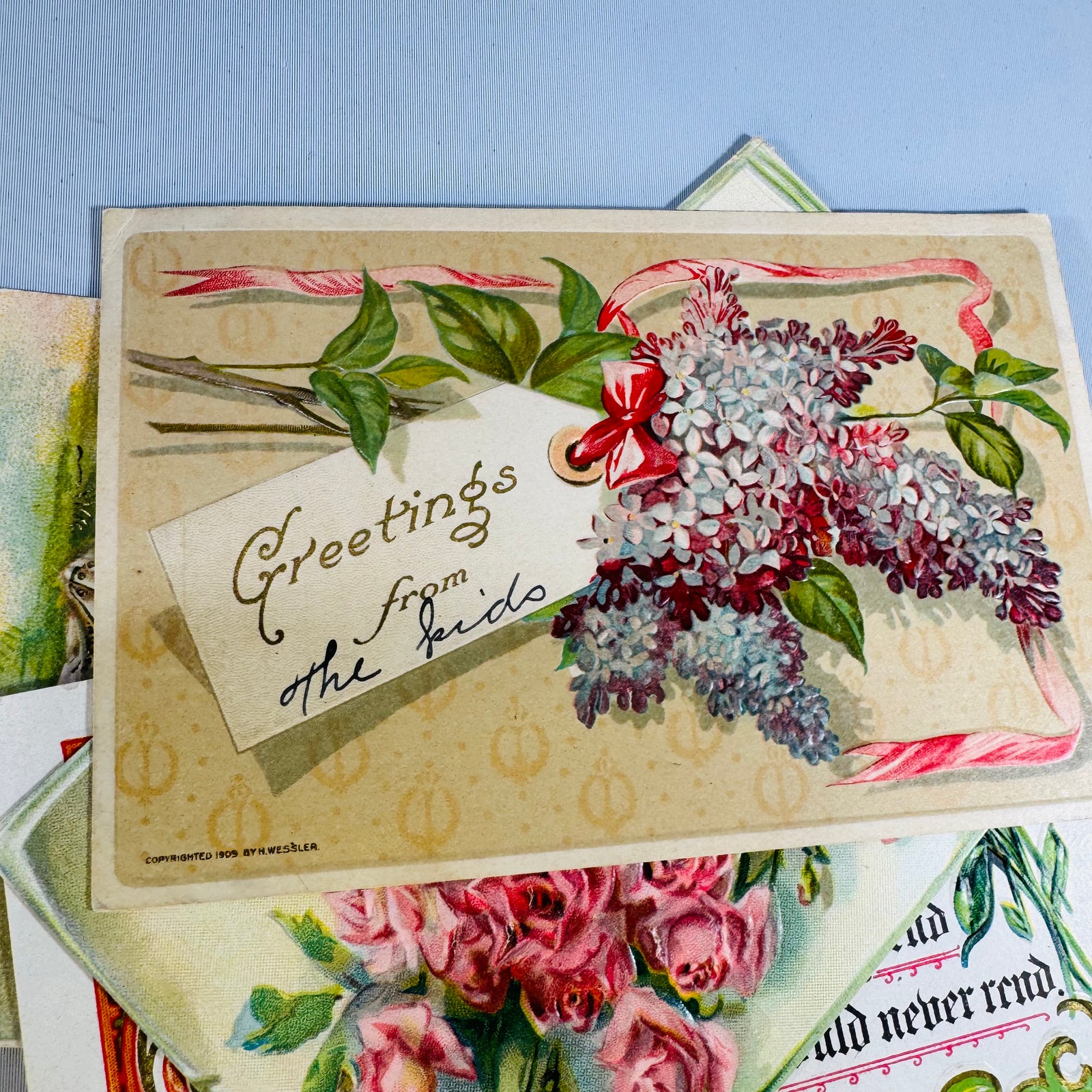 Vintage Floral Postcard Lot 9 Antique Greeting Cards Mailed Unused Embossed Paper Ephemera Bundle