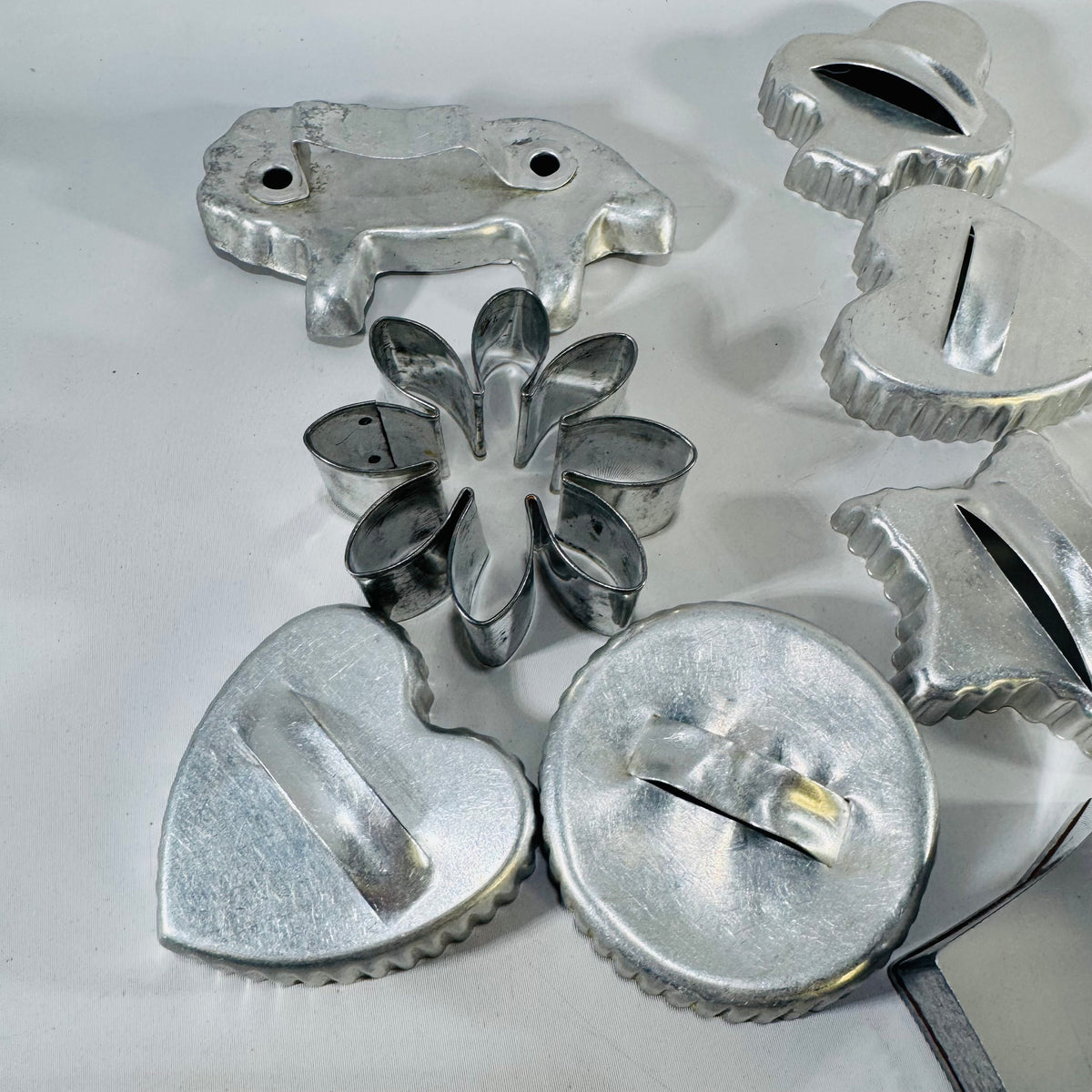 Vintage Aluminum Cookie Cutter Lot 9 Metal Baking Cutters Lion Heart Star Flower Kitchen Decor Bundle