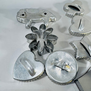 Vintage Aluminum Cookie Cutter Lot 9 Metal Baking Cutters Lion Heart Star Flower Kitchen Decor Bundle