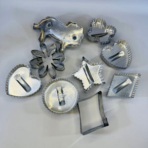 Vintage Aluminum Cookie Cutter Lot 9 Metal Baking Cutters Lion Heart Star Flower Kitchen Decor Bundle