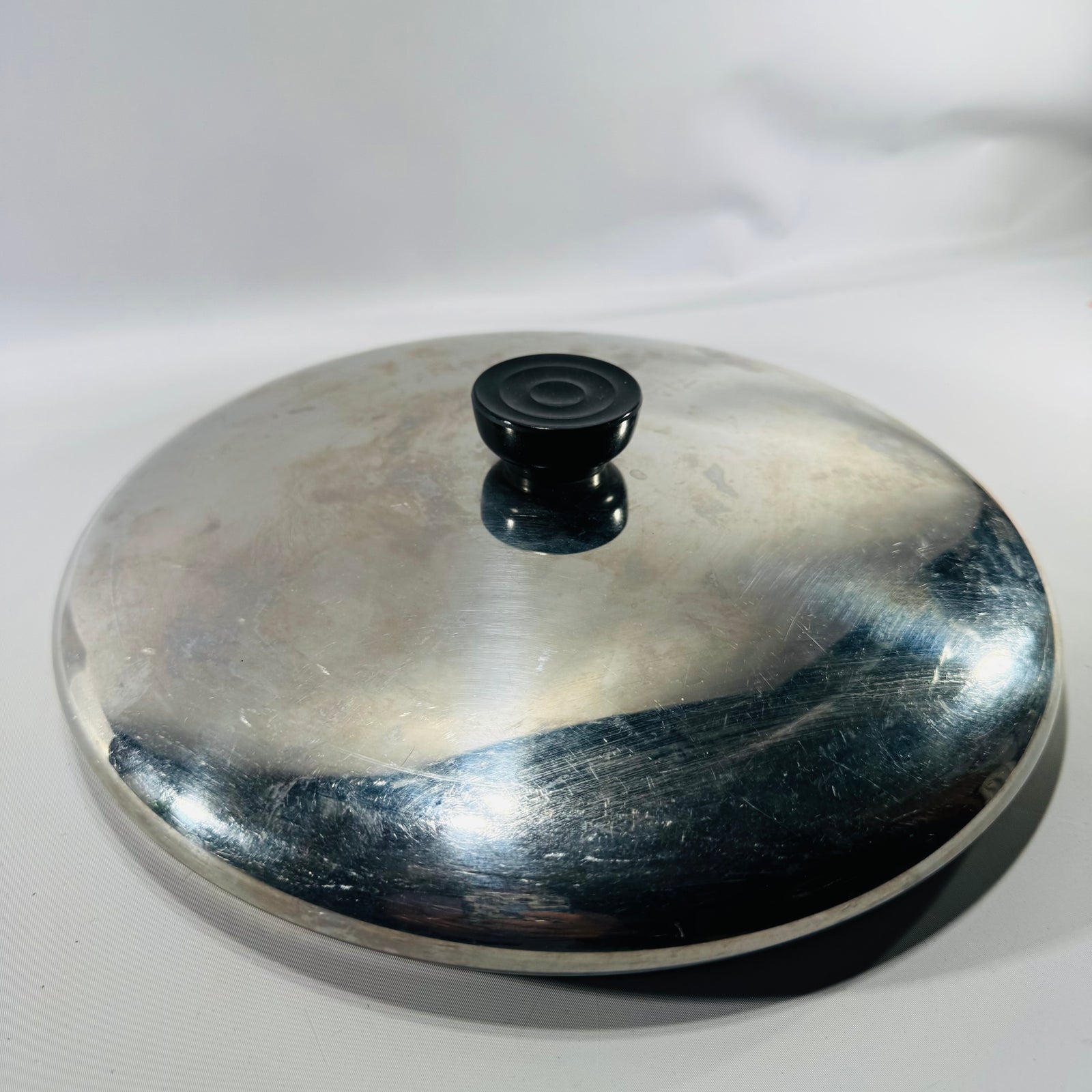 Vintage Revere Ware 10 Inch Replacement Lid Stainless Steel Domed Cover with Black Knob