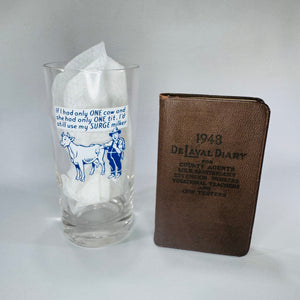Vintage Farm Advertising Bundle — Surge Milker Glass & 1948 De Laval Pocket Diary — Dairy Farming Ephemera, Agricultural History