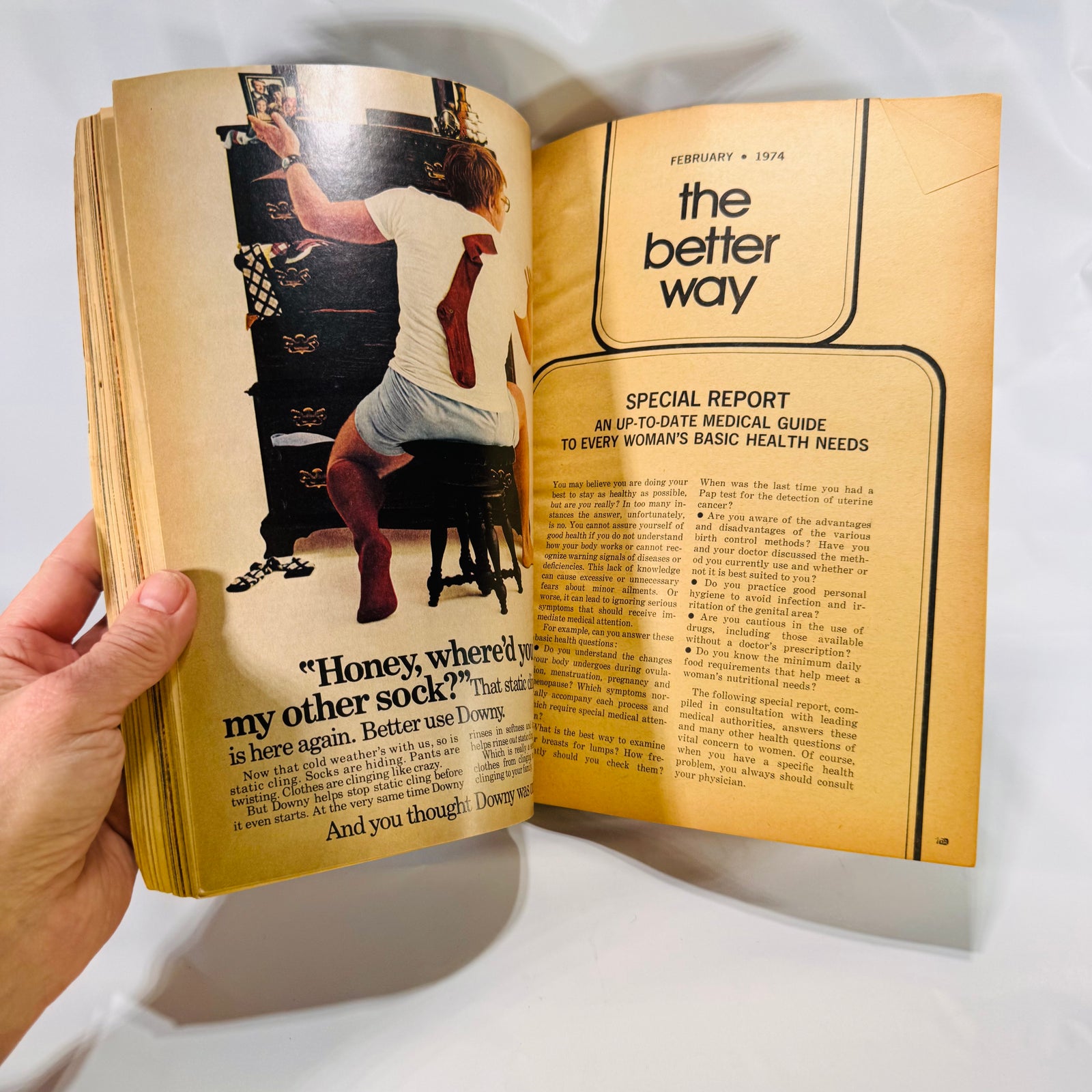 Good Housekeeping February 1974 The Better Way special report and Downy ad