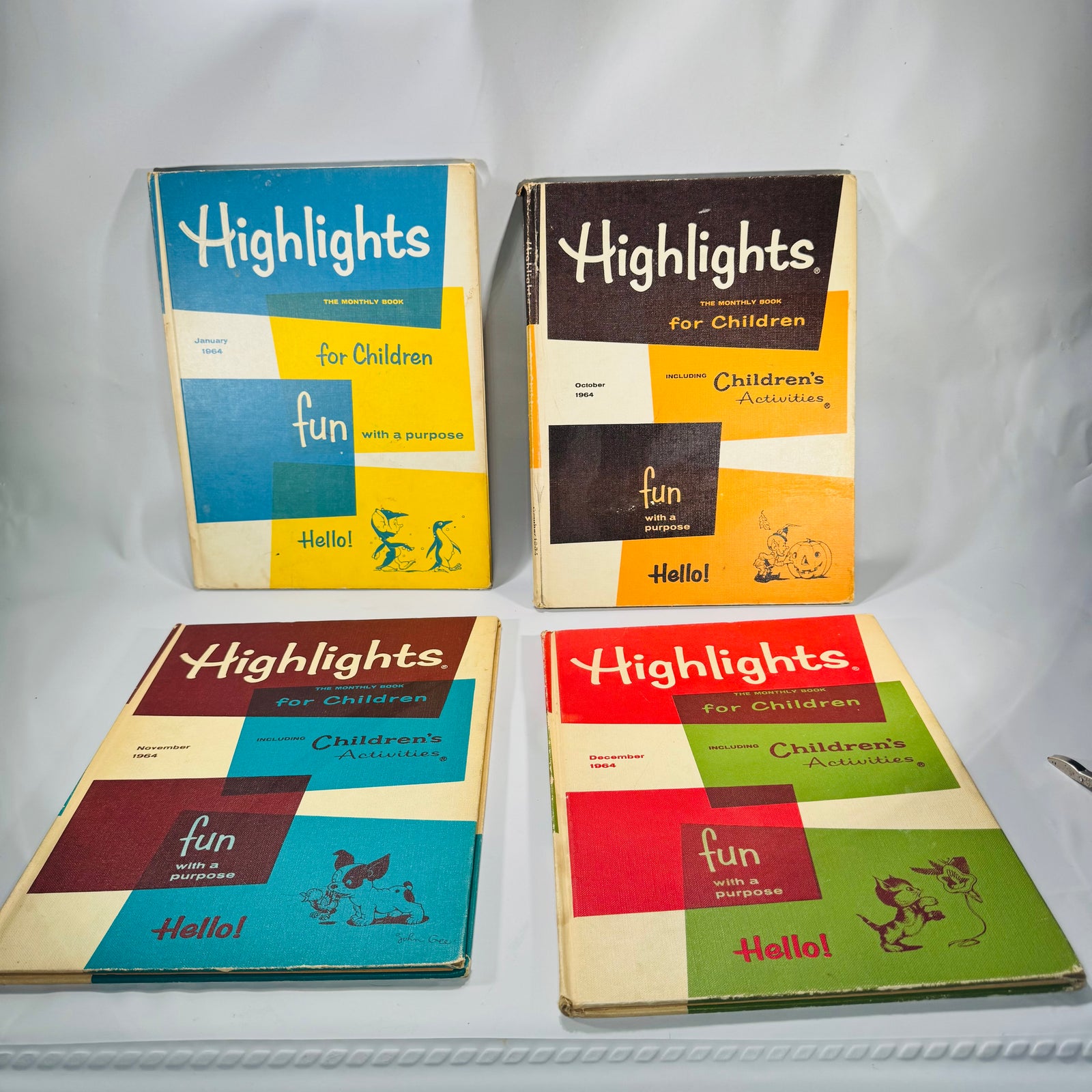 Mid-Century Children’s Decor Bundle — Highlights for Children Hardcover Set (1964) — 4 Volumes | Atomic Design,Children’s Literature & Americana