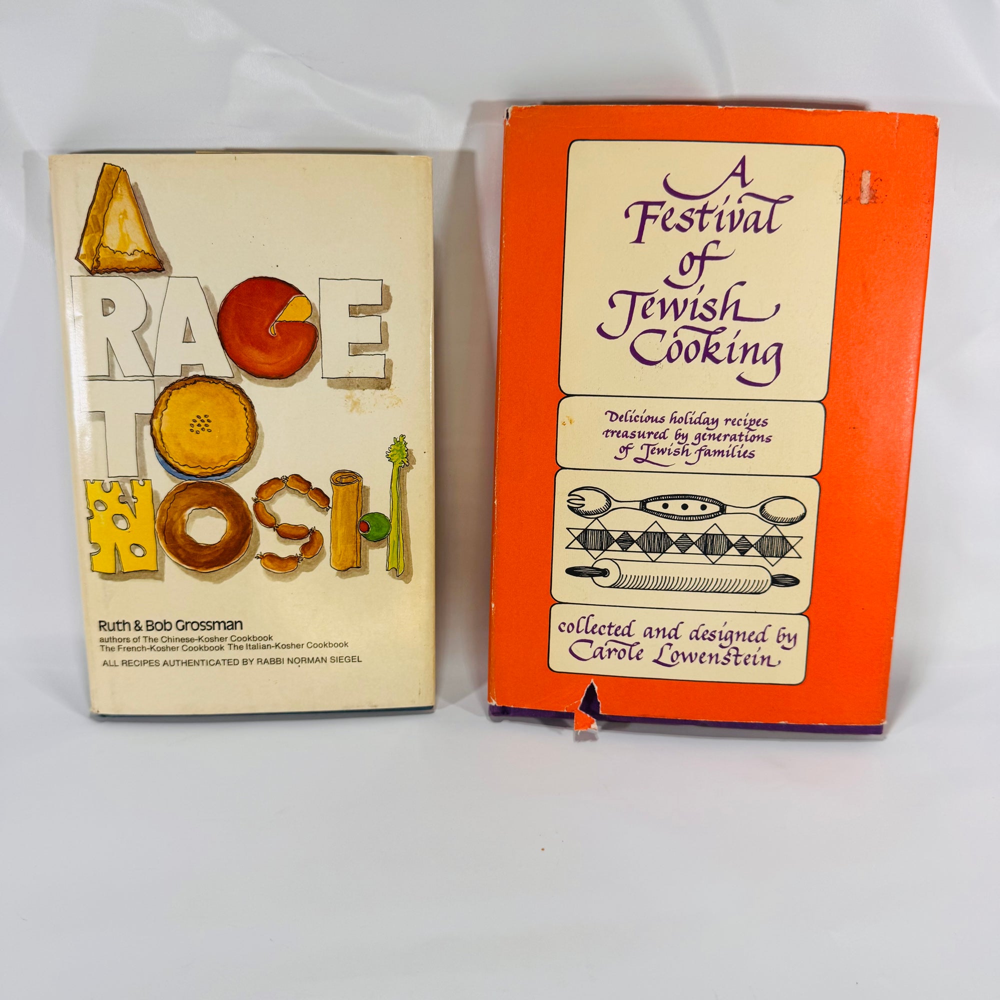 2 Vintage Jewish Cookbooks – Race to Nosh (1966) & A Festival of Jewish Cooking (1971), Hardcover with Dust Jackets