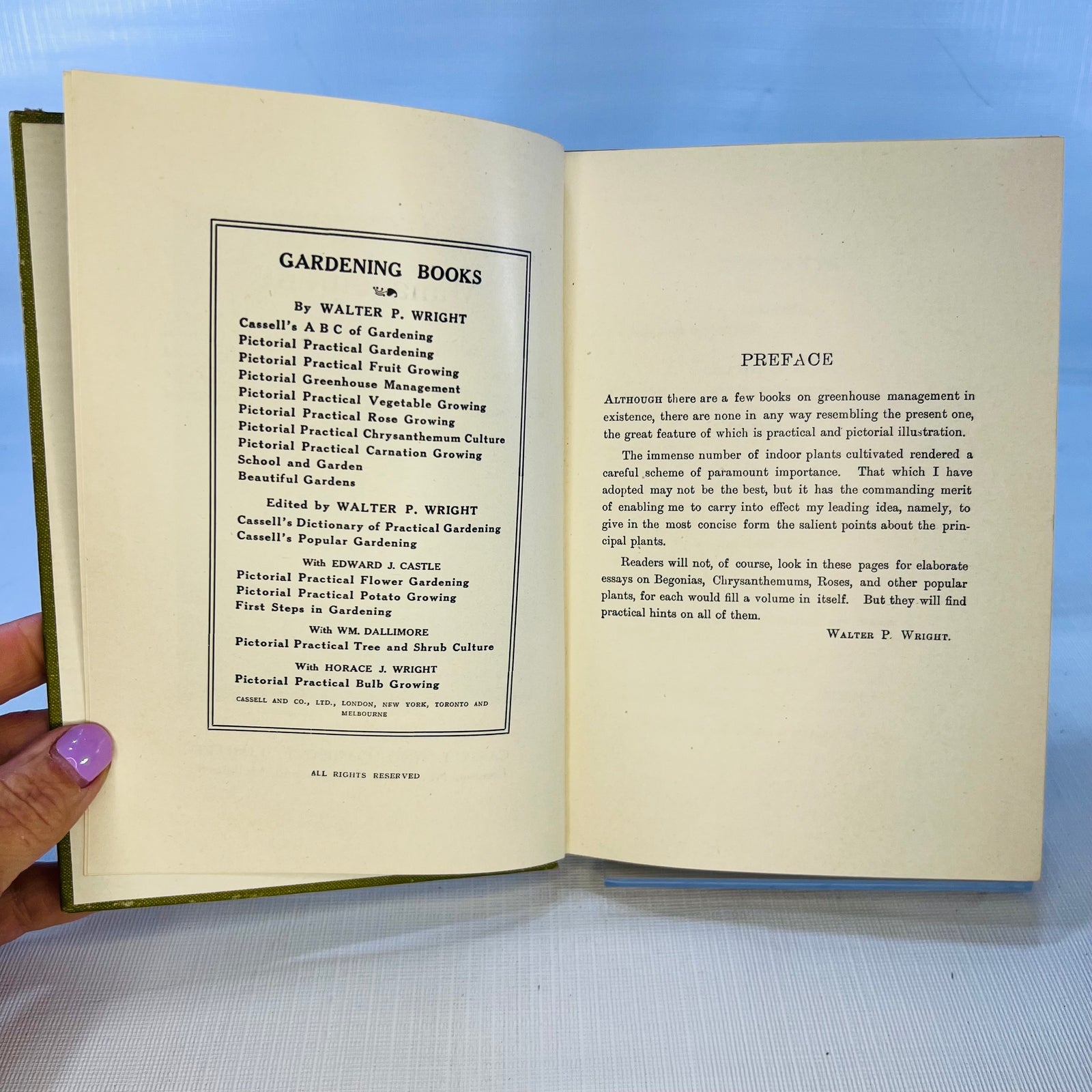 Pictorial Greenhouse Management by Walter P. Wright 1911 Cassell and Company Ltd.