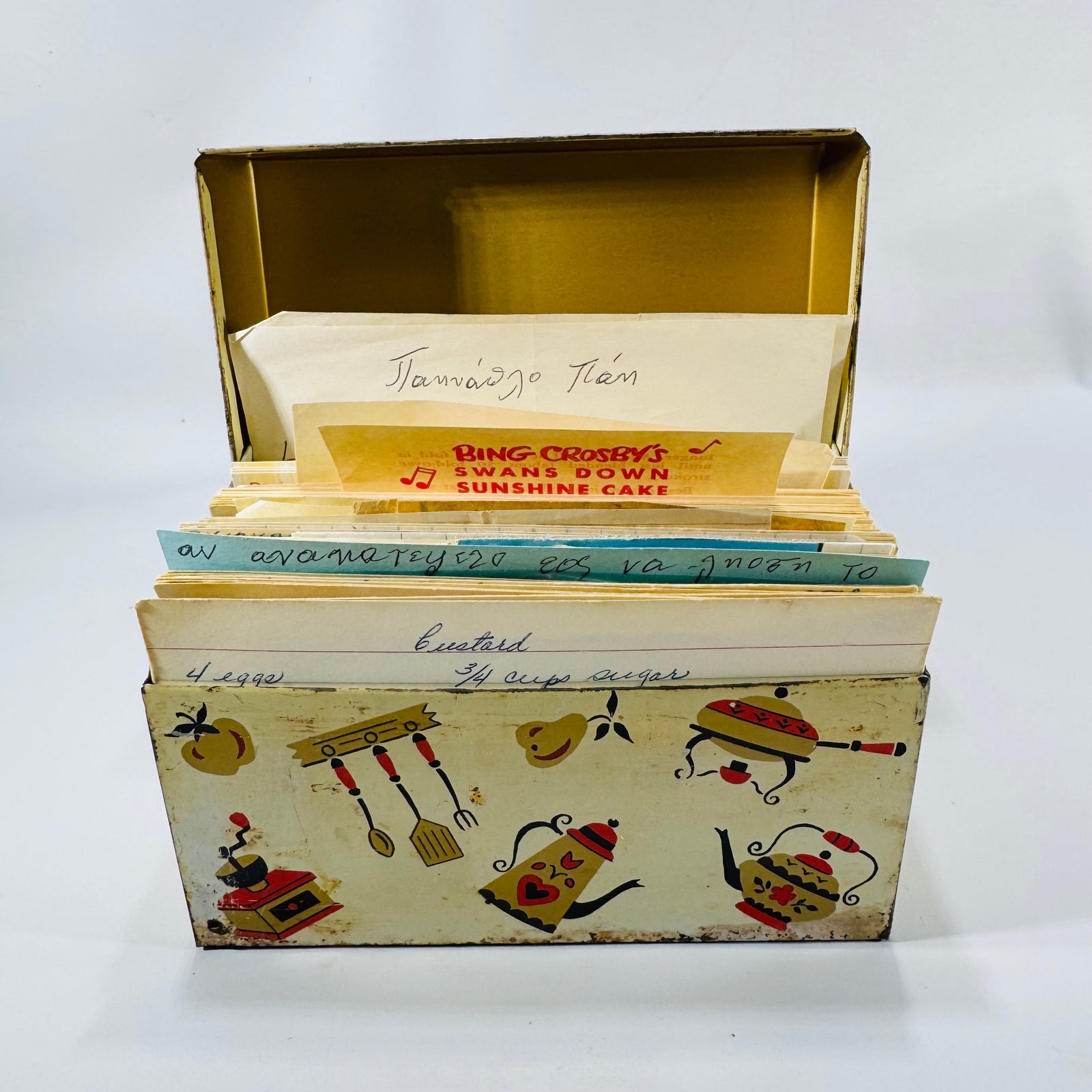 Vintage Recipe Box & Culinary Ephemera — “Recipes” Metal Tin (Estate Find) — Family Handwritten Recipe Cards | Kitchen Motif, Culinary Ephemera