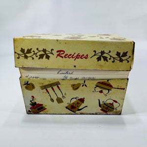 Vintage Recipe Box & Culinary Ephemera — “Recipes” Metal Tin (Estate Find) — Family Handwritten Recipe Cards | Kitchen Motif, Culinary Ephemera