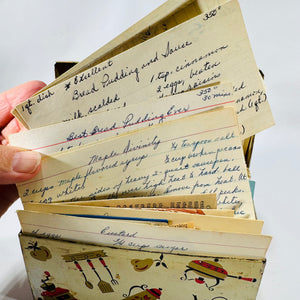 Vintage Recipe Box & Culinary Ephemera — “Recipes” Metal Tin (Estate Find) — Family Handwritten Recipe Cards | Kitchen Motif, Culinary Ephemera
