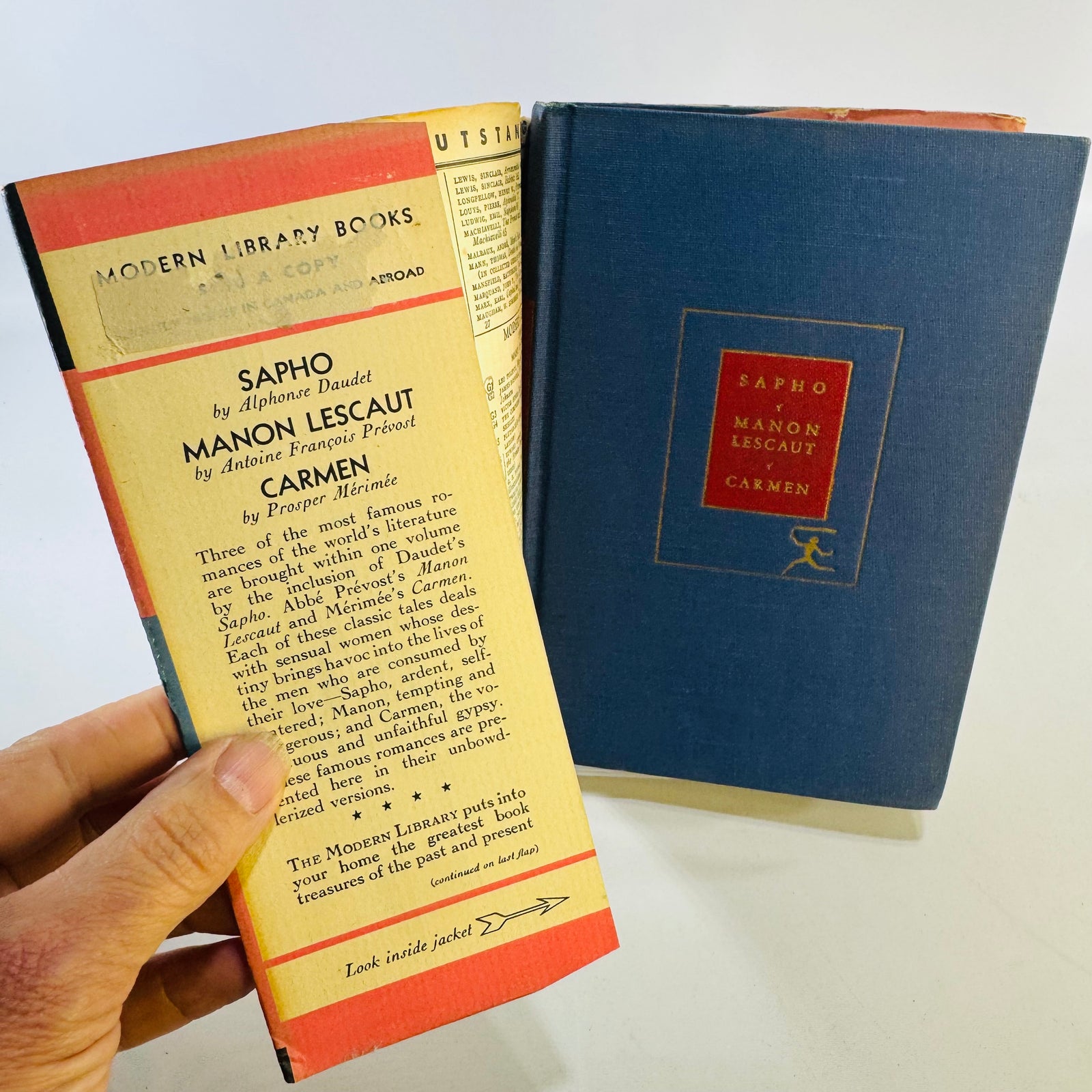 Three Famous French Romances Modern Library No. 85 Hardcover with Dust Jacket Sapho Manon Lescaut Carmen