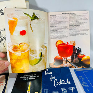 Vintage Cocktail Booklet Bundle+ Rathskeller Bar Song Book (Bacardi • Schenley • American Distilling • Hiram Walker • Galliano | 1950s Ephemera)  Description