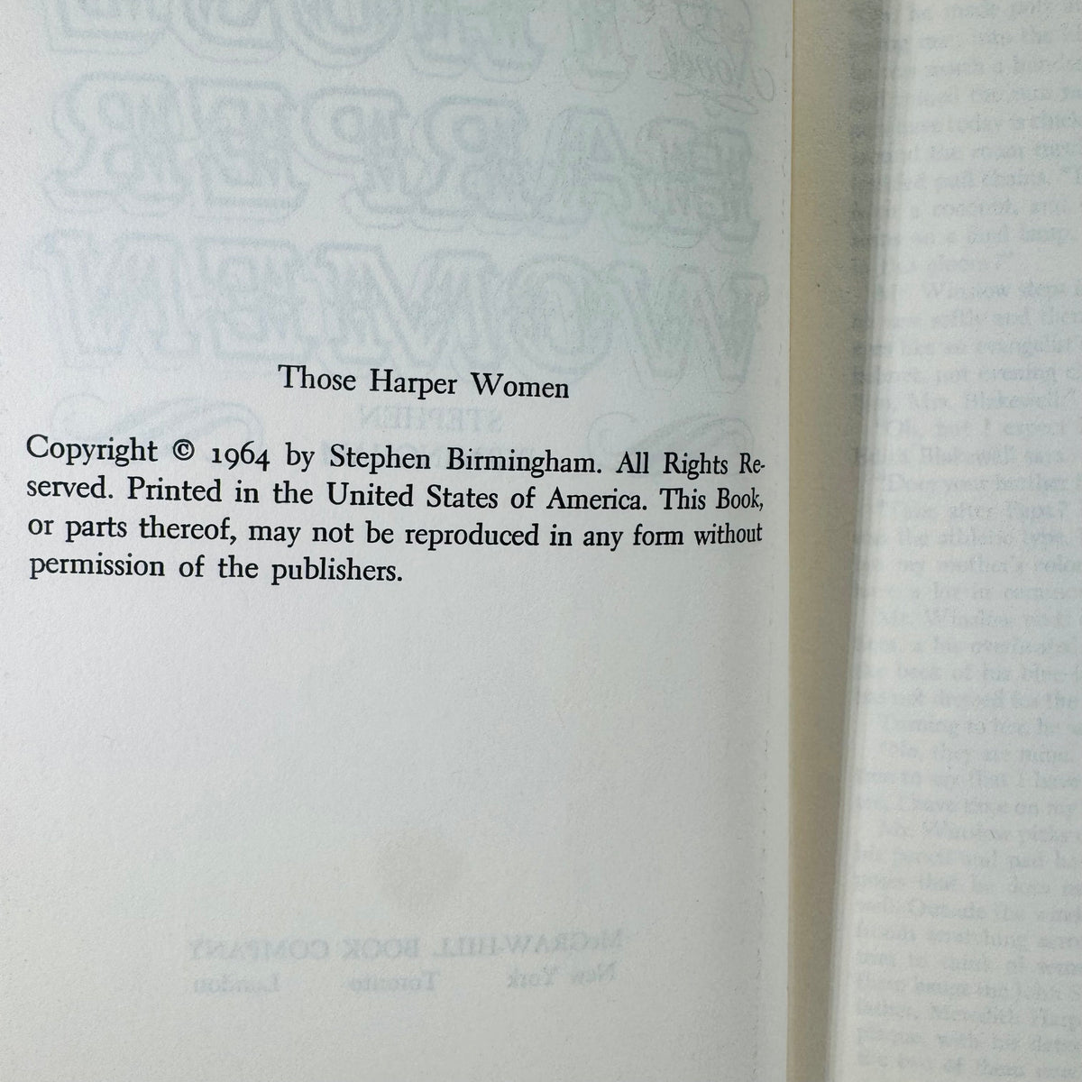 Vintage Midcentury Family Saga Novel — Those Harper Women (1964) — Stephen Birmingham | McGraw-Hill Hardcover w/ Dust Jacket, Historical Family Saga Fiction