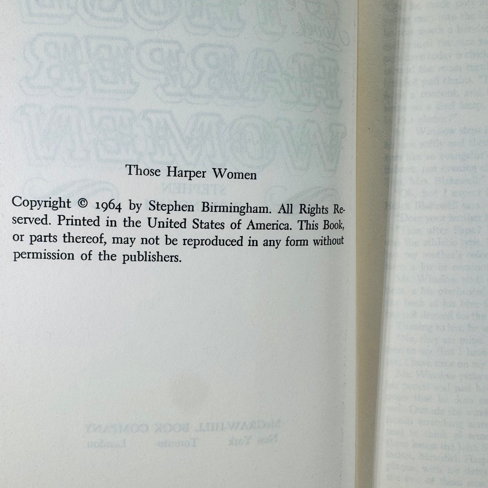 Vintage Midcentury Family Saga Novel — Those Harper Women (1964) — Stephen Birmingham | McGraw-Hill Hardcover w/ Dust Jacket, Historical Family Saga Fiction
