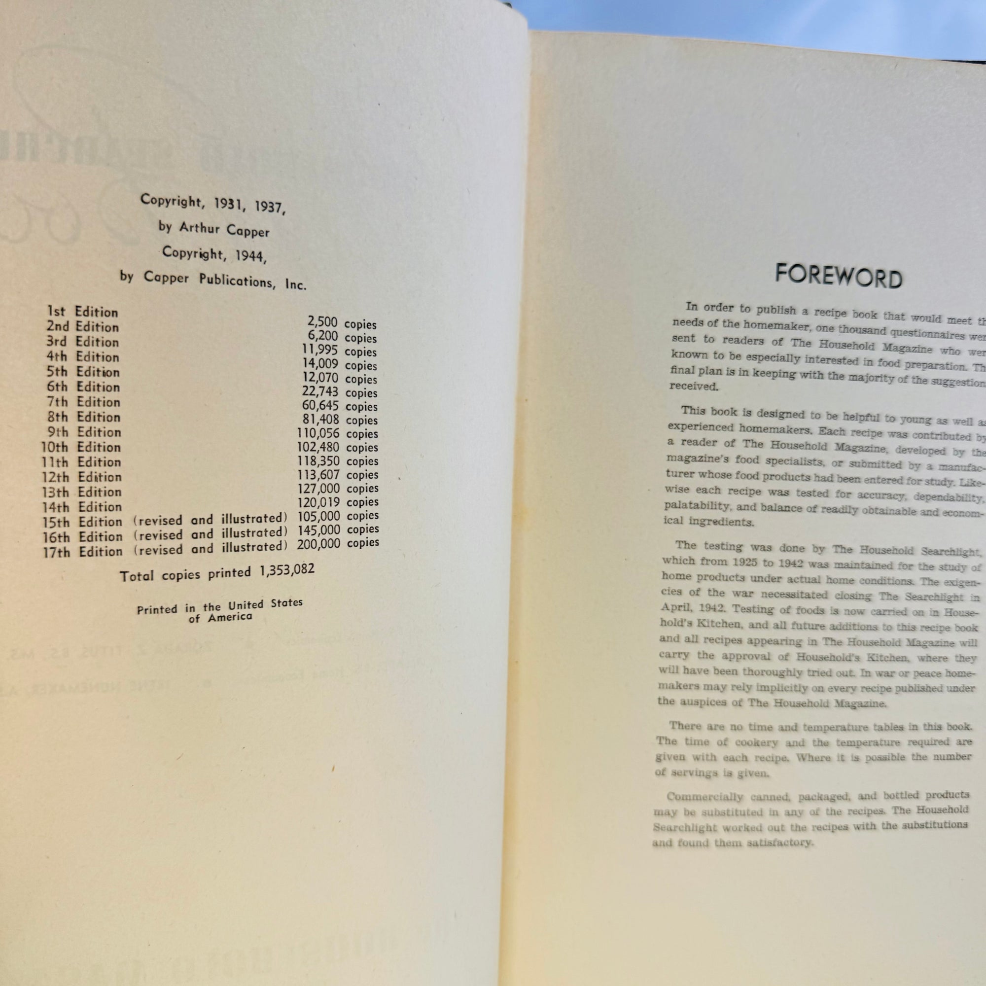 The Household Searchlight Recipe Book edited by Ida Migliario 1944 17th Edition The Household Magazine