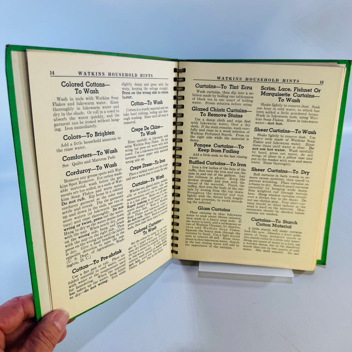 1941 Watkins Household Hints Green Cover Cookbook Elaine Allen Metal Spiral Third Edition
