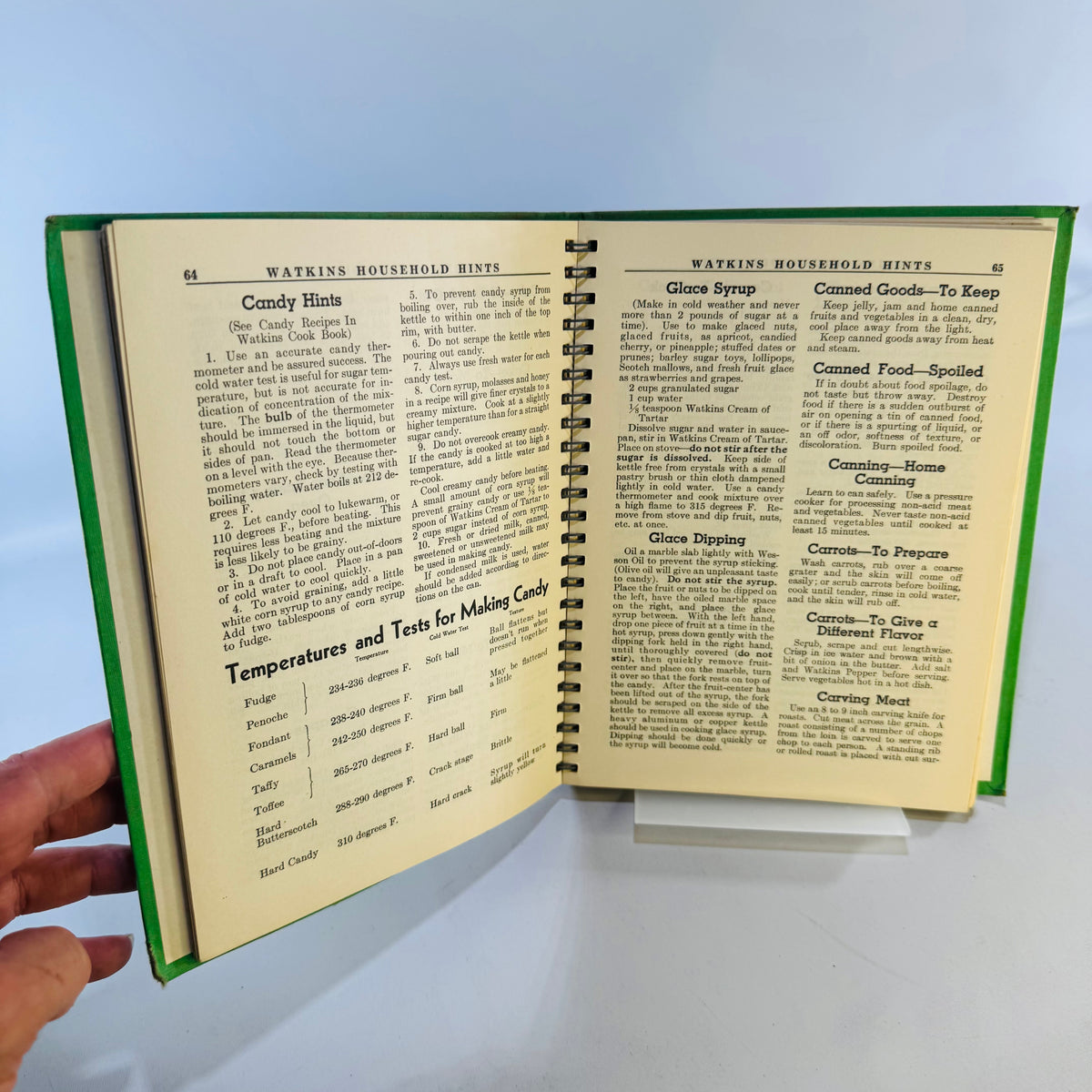 1941 Watkins Household Hints Green Cover Cookbook Elaine Allen Metal Spiral Third Edition