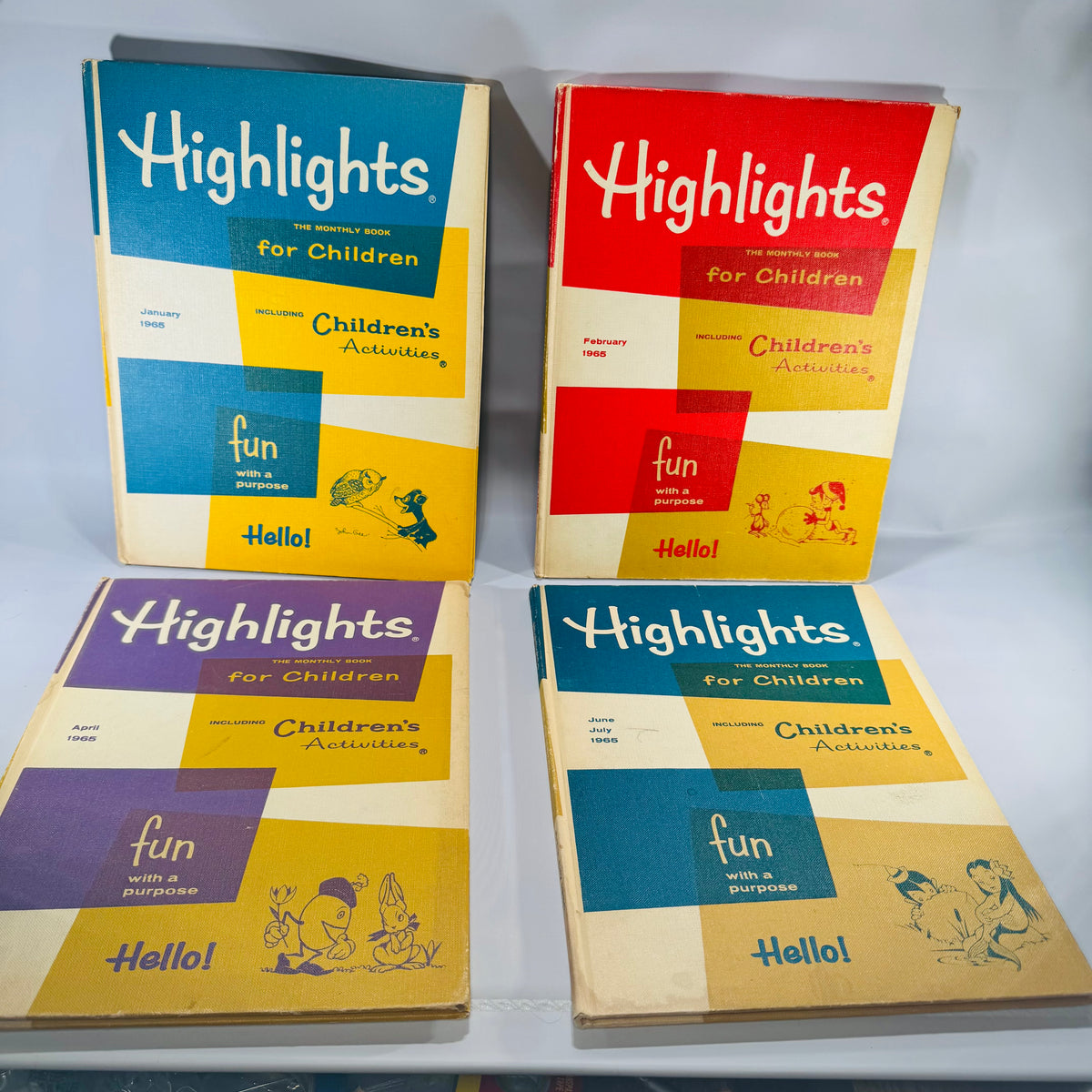 Mid-Century Highlights for Children 1965 Lot of 4 — Jan Feb Apr June-July (Vol 20) — Pictorial Boards, Children’s Activities &amp; Educational Stories