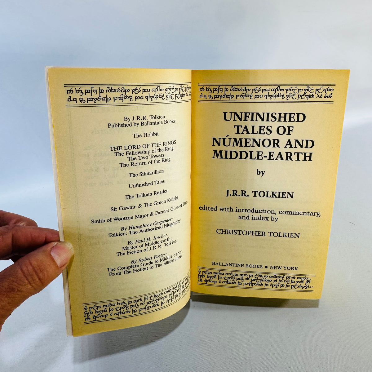 Unfinished Tales J.R.R. Tolkien 1988 Ballantine Paperback Yellow Cover Middle-earth Lore